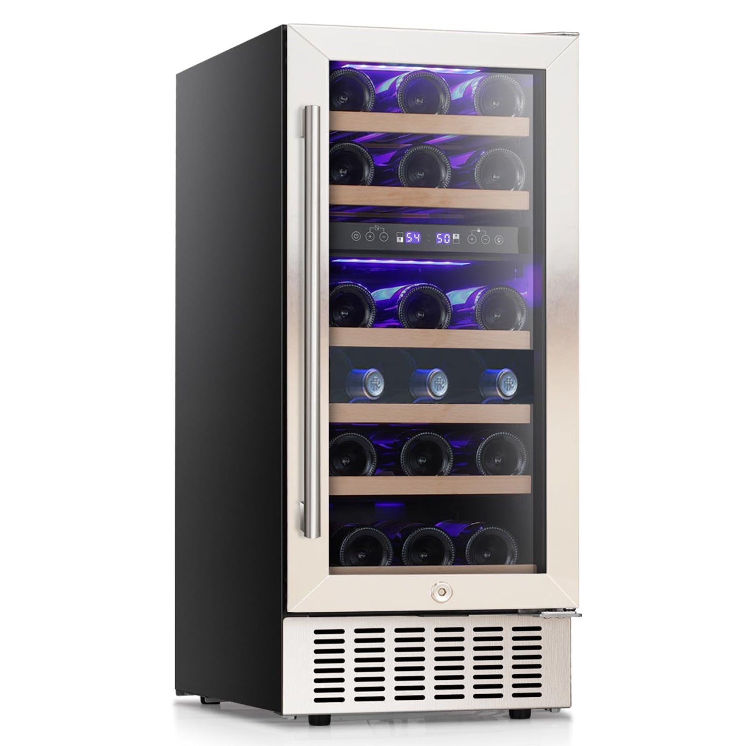 28 Bottle Dual Zone Wine Fridge with Stainless Steel & Double-Layer Tempered Glass Door