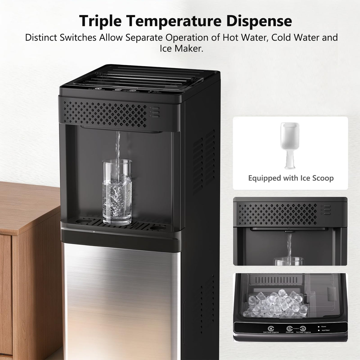 4-in-1 Bottom-Loading Water Cooler with Ice Maker and Child Lock for 3 & 5 Gallon Bottles