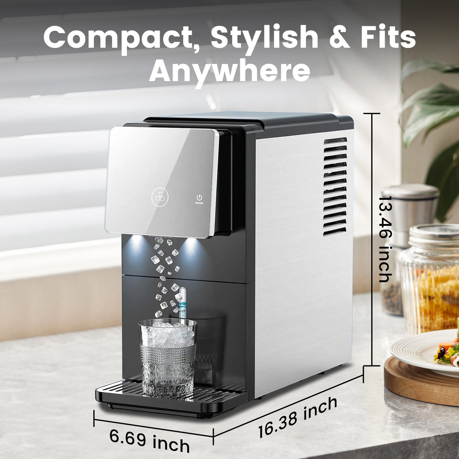 Electactic Pellets Ice Maker – 33 lbs ice capacity in 24 hours, self-cleaning, 1.8L water tank