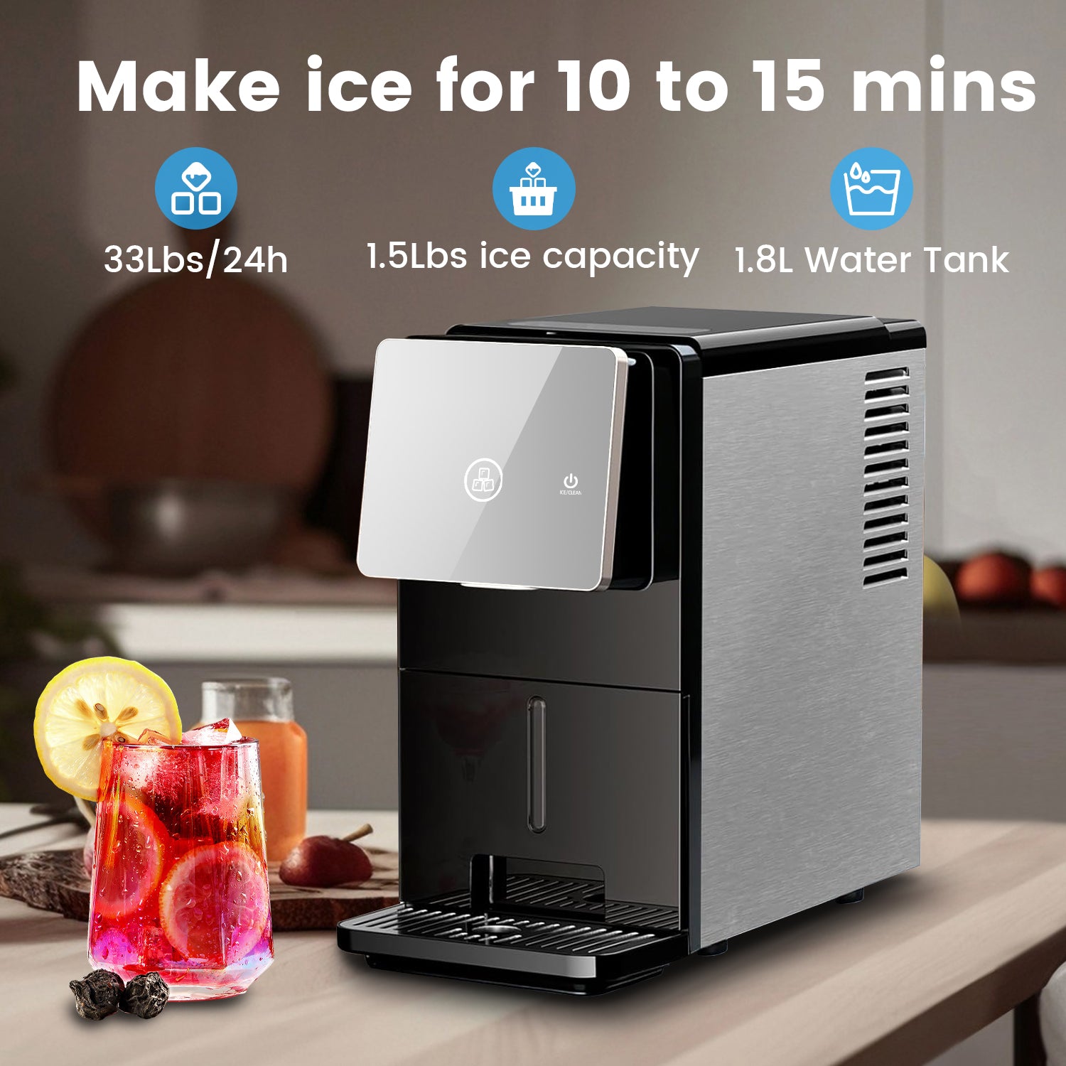 33 lbs/Day Countertop Nugget Ice Maker with Self-Cleaning and 1.8L Water Tank