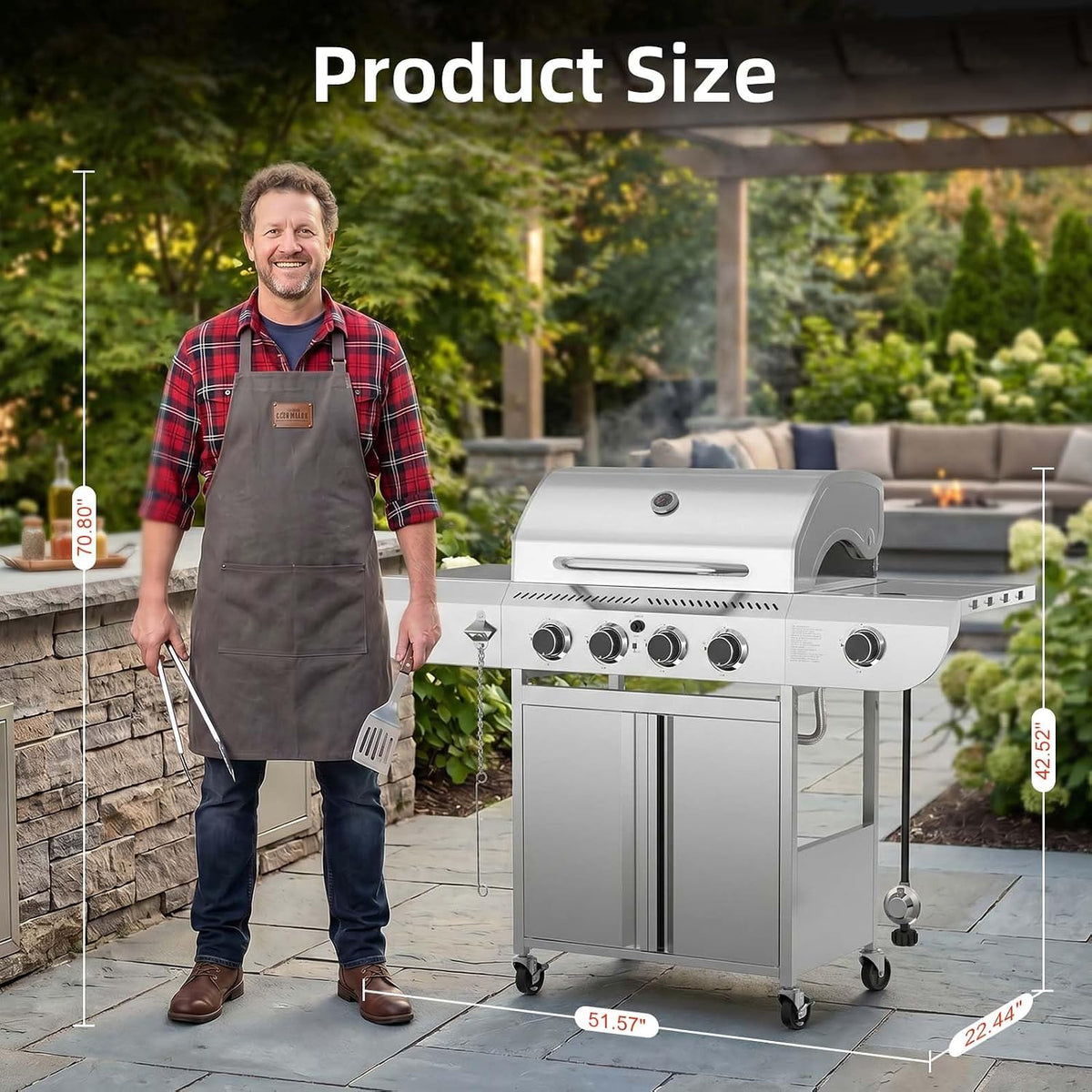 4-Burner Gas Grill, 42000 BTU BBQ Grill, Stainless Steel Barbecue Grill, Enameled Cast Iron Grill, Pull-Out Oil Tray, Suitable For Outdoor, Backyard Barbecues