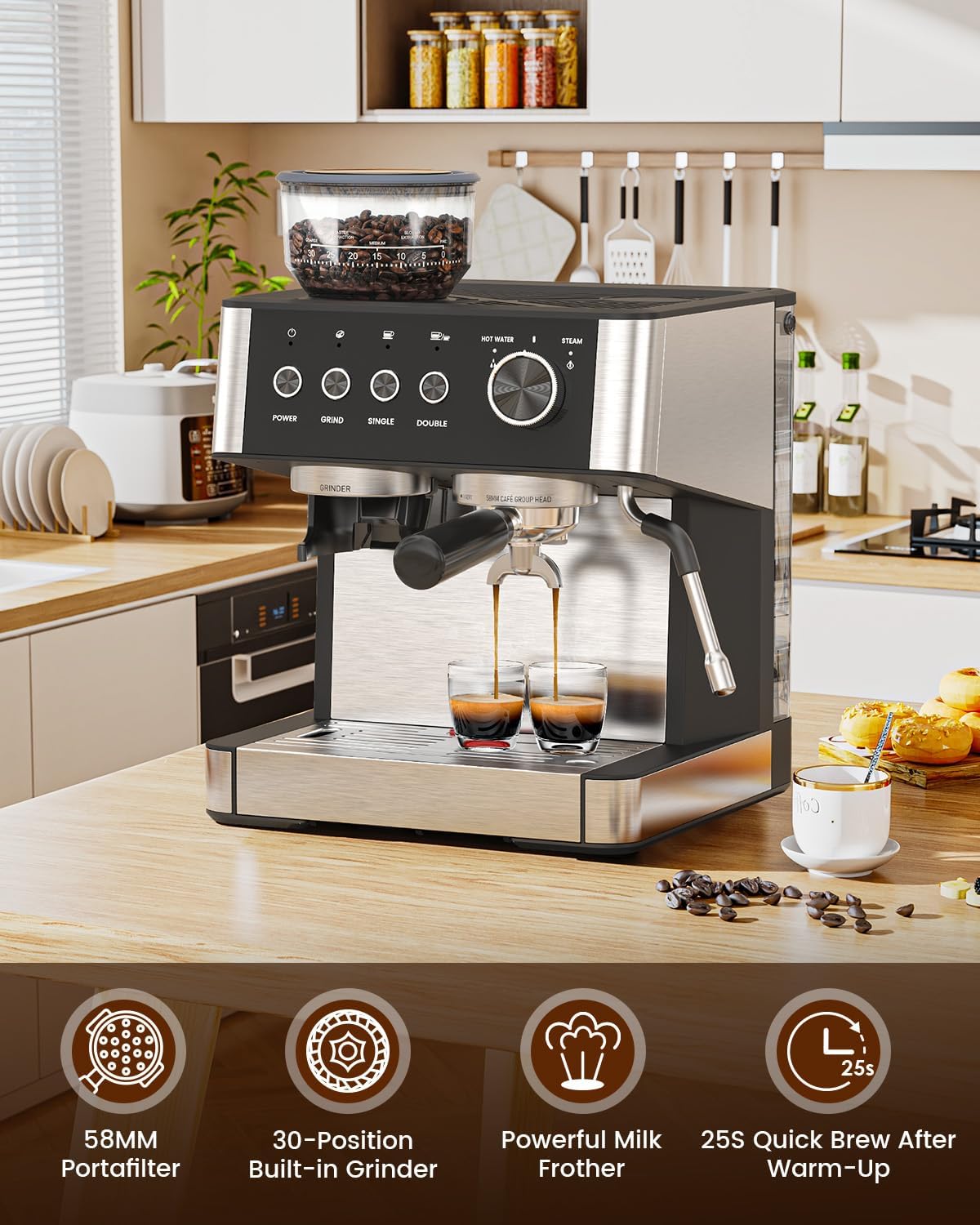Electactic Espresso Maker  20 Bar with Grinder
