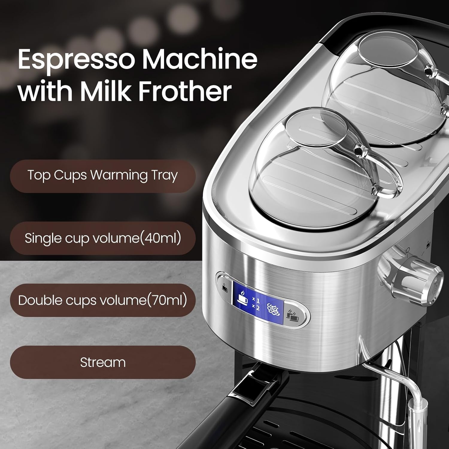 Electactic Espresso Maker 20 Bar with Milk Frother