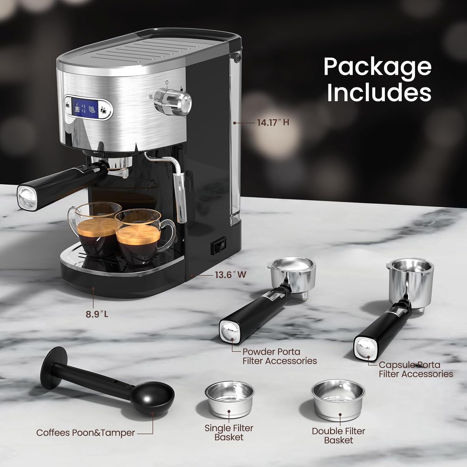 Electactic Espresso Maker 20 Bar with Milk Frother