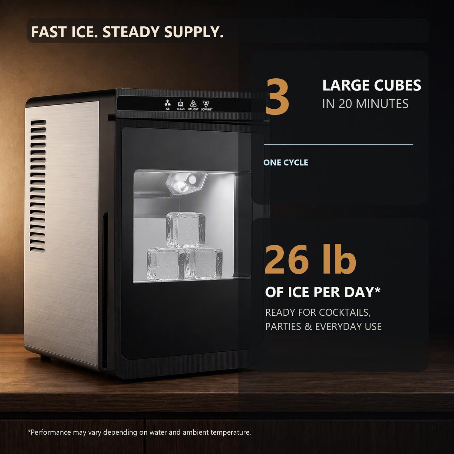 Crystal Clear Cubic Ice Makers Countertop Makes, 3 Large Ice Cube in 20Mins