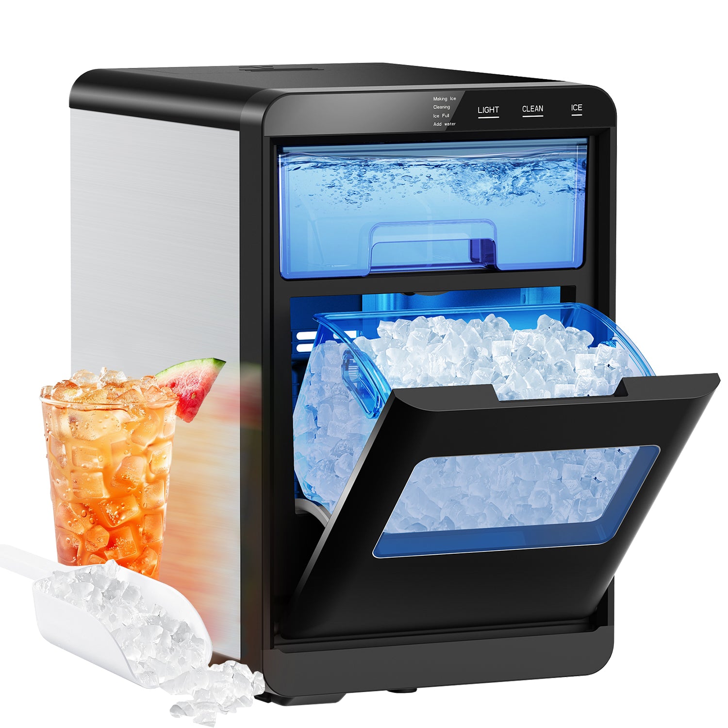 44Lbs/Day Nugget Ice Maker Countertop with Auto-Cleaning, Ice Scoop & Removable Basket