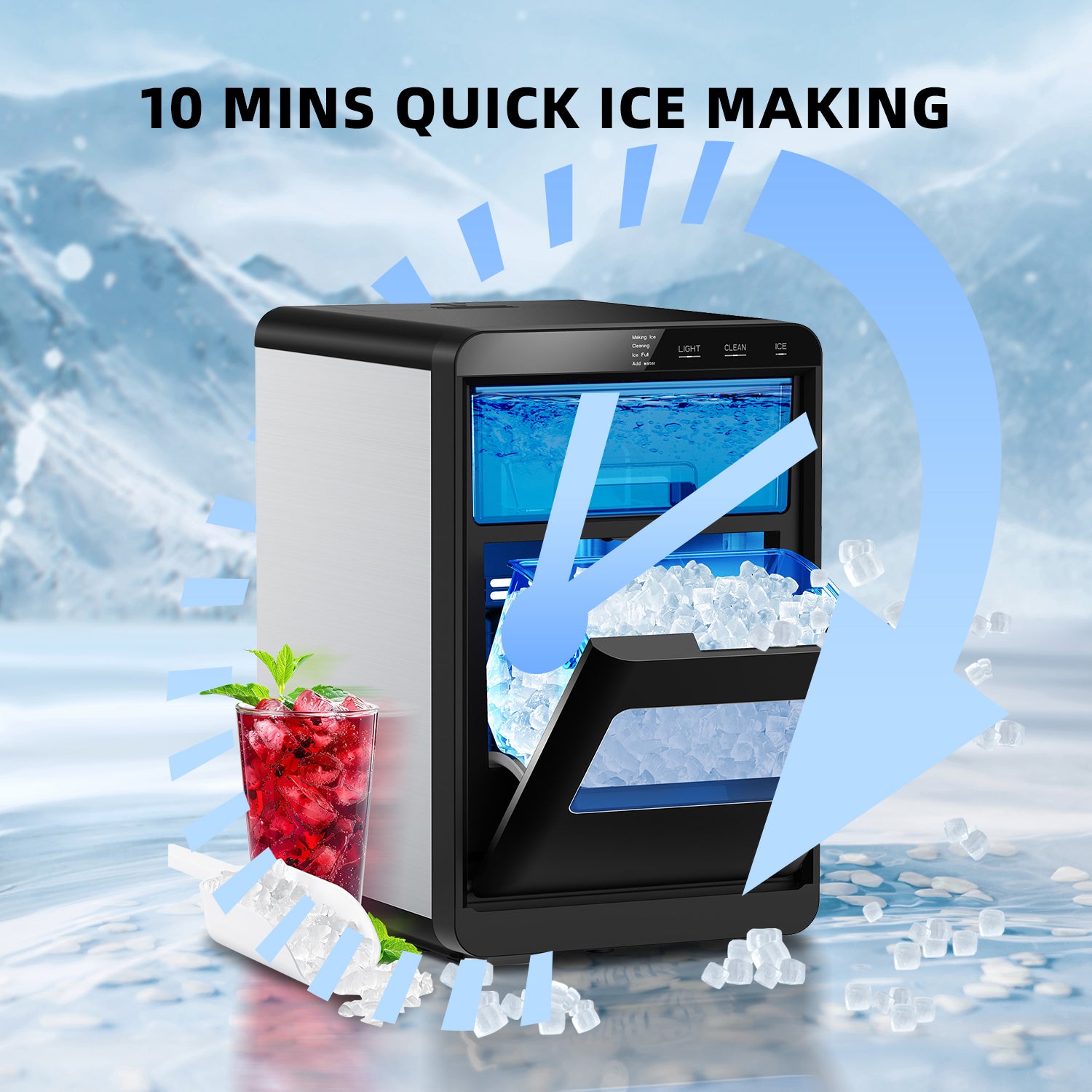 44Lbs/Day Nugget Ice Maker Countertop with Auto-Cleaning, Ice Scoop & Removable Basket