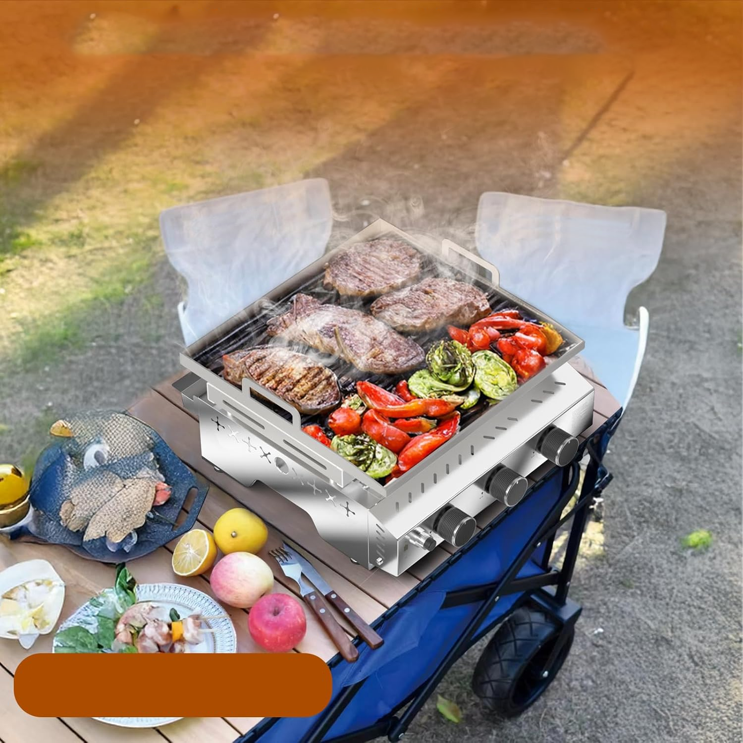 Electactic 18 inch Stainless Steel Tabletop Grill 3 Burners Griddle