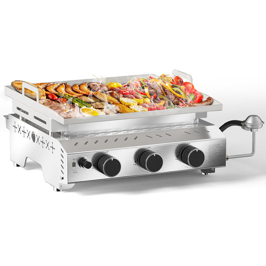 Electactic 18 inch Stainless Steel Tabletop Grill 3 Burners Griddle