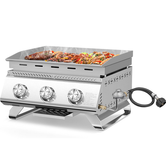 Electactic 18 inch Stainless Steel Tabletop Grill 3 Burners Grill and Griddle Combo