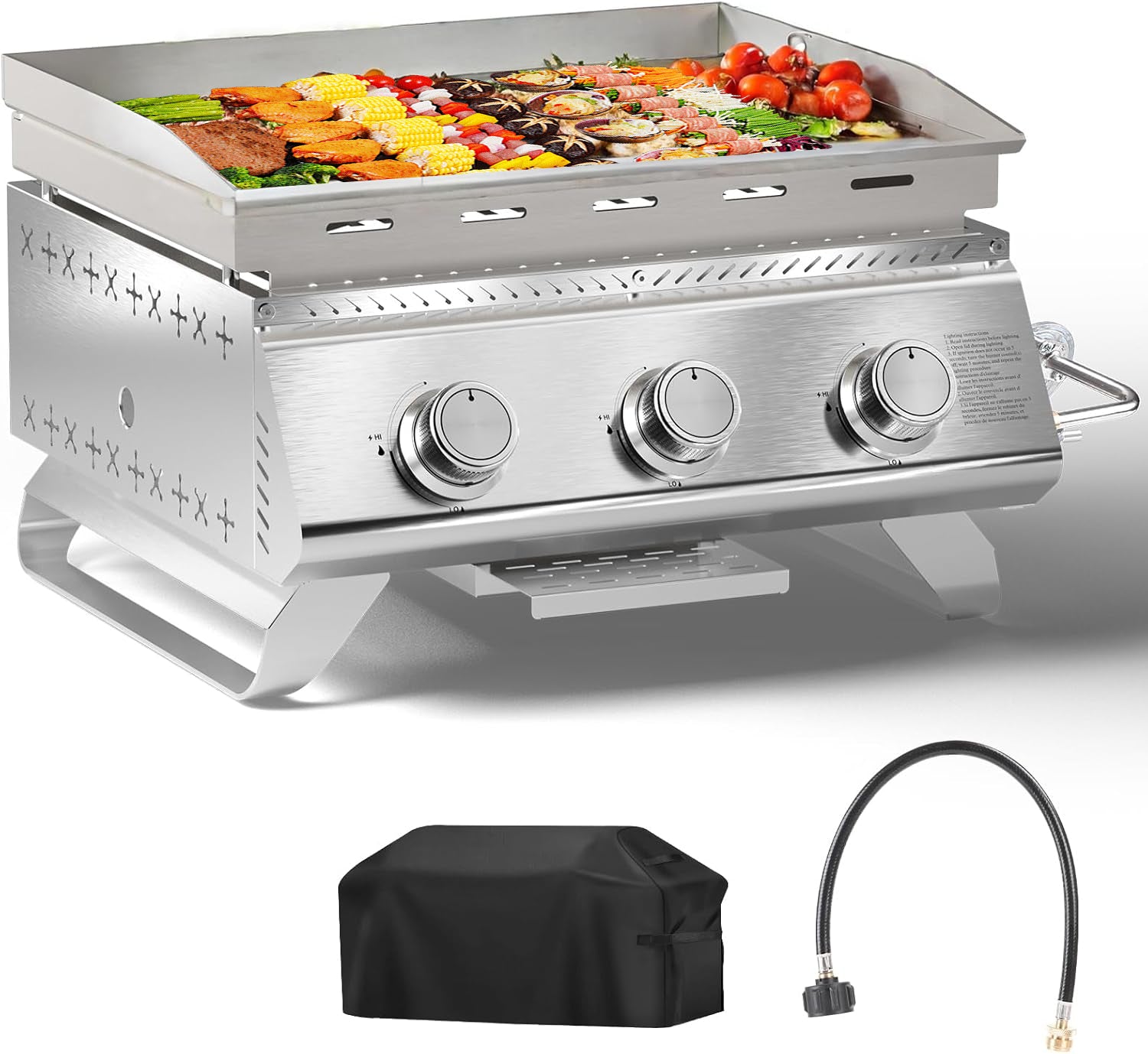 Electactic 18 inch Stainless Steel Tabletop Grill 3 Burners Grill and Griddle Combo