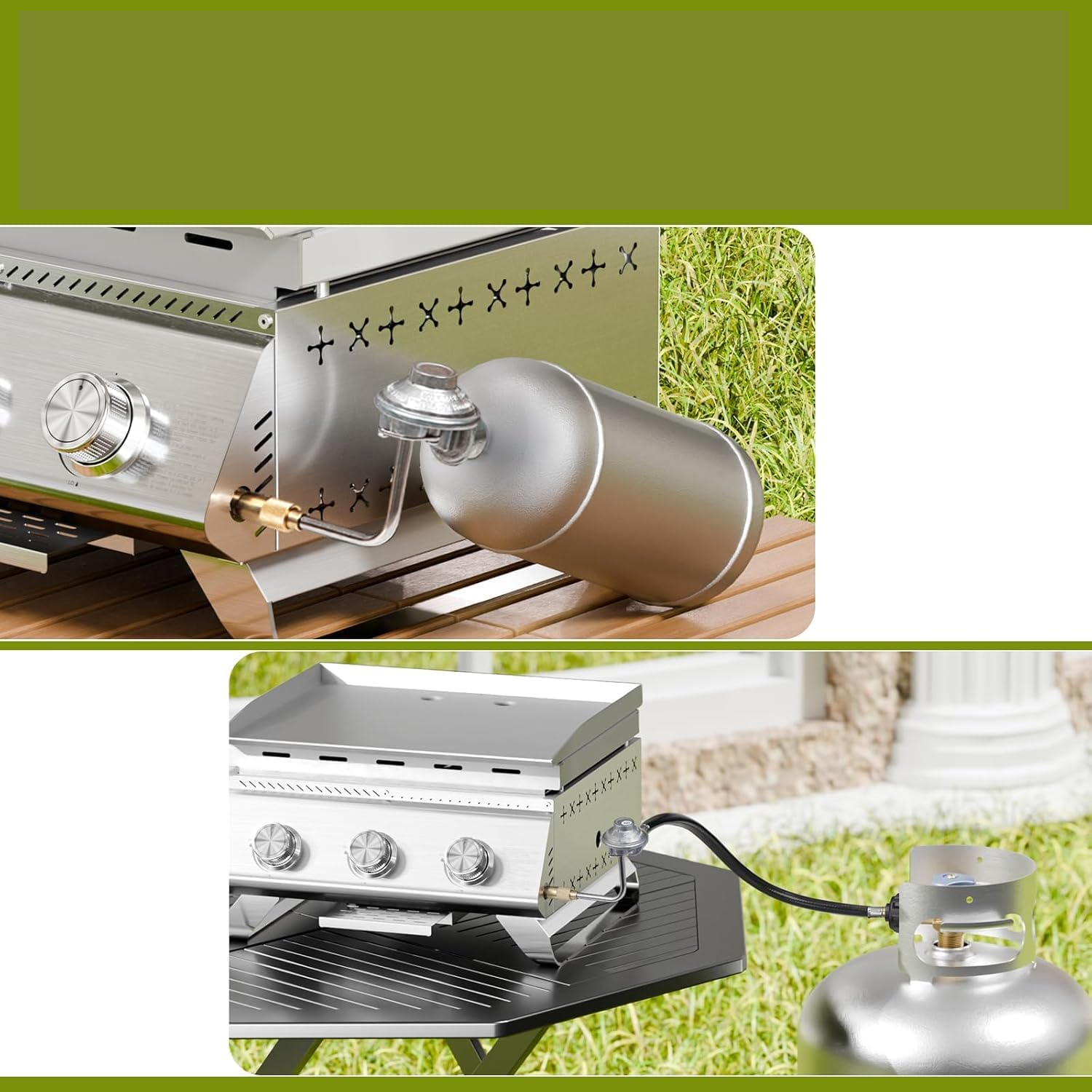 Electactic 18 inch Stainless Steel Tabletop Grill 3 Burners Grill and Griddle Combo