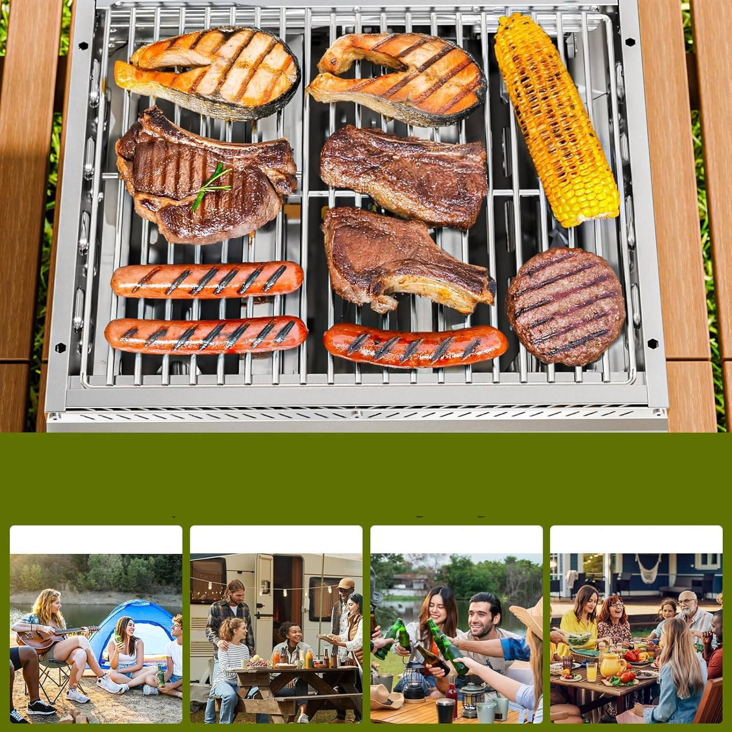 Electactic 18 inch Stainless Steel Tabletop Grill 3 Burners Grill and Griddle Combo