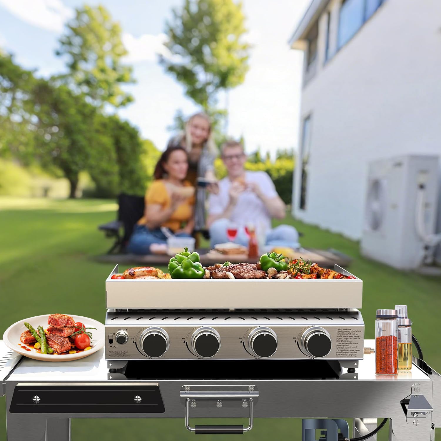 Electactic 18 inch Stainless Steel Tabletop Grill 4 Burners Griddle