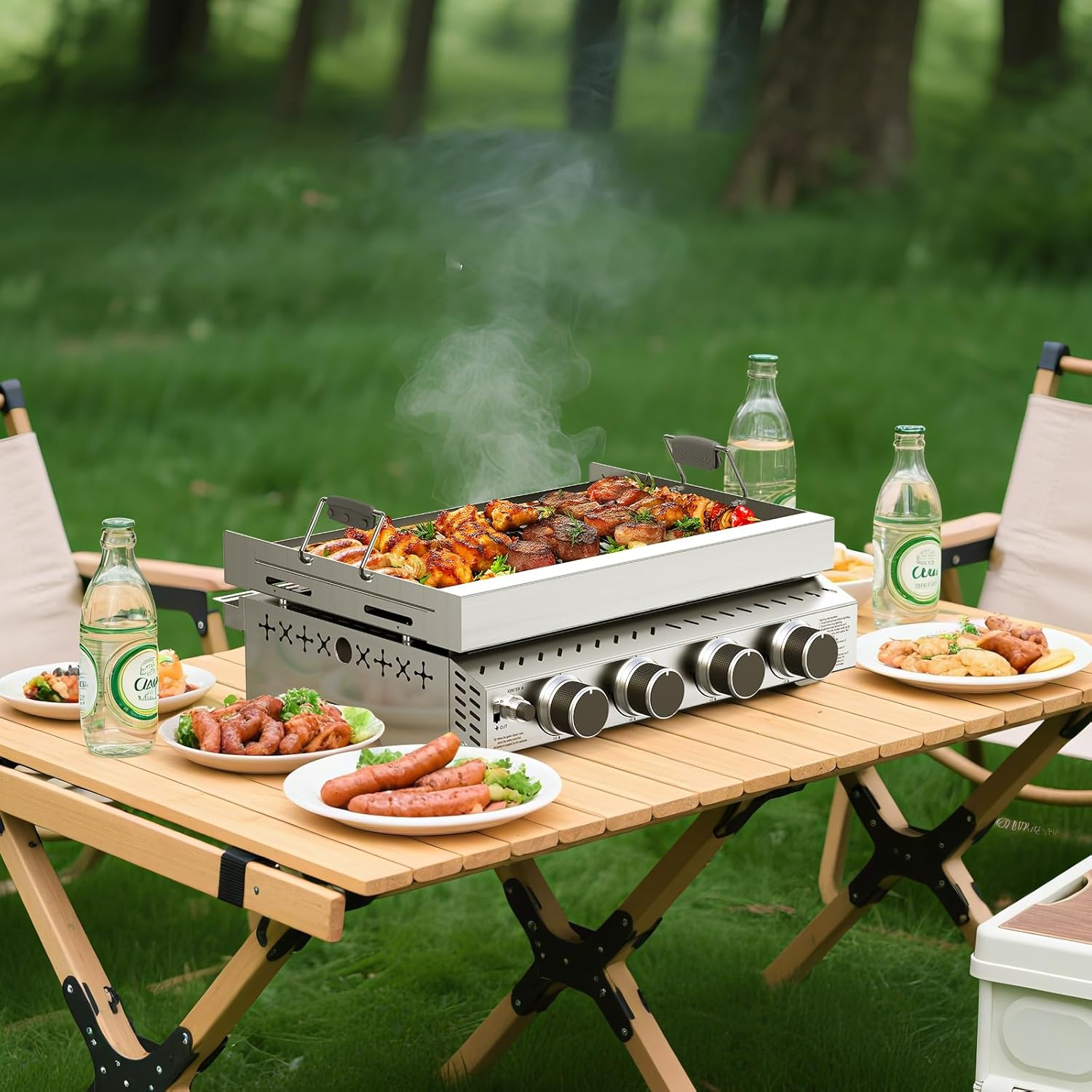 Electactic 18 inch Stainless Steel Tabletop Grill 4 Burners Griddle
