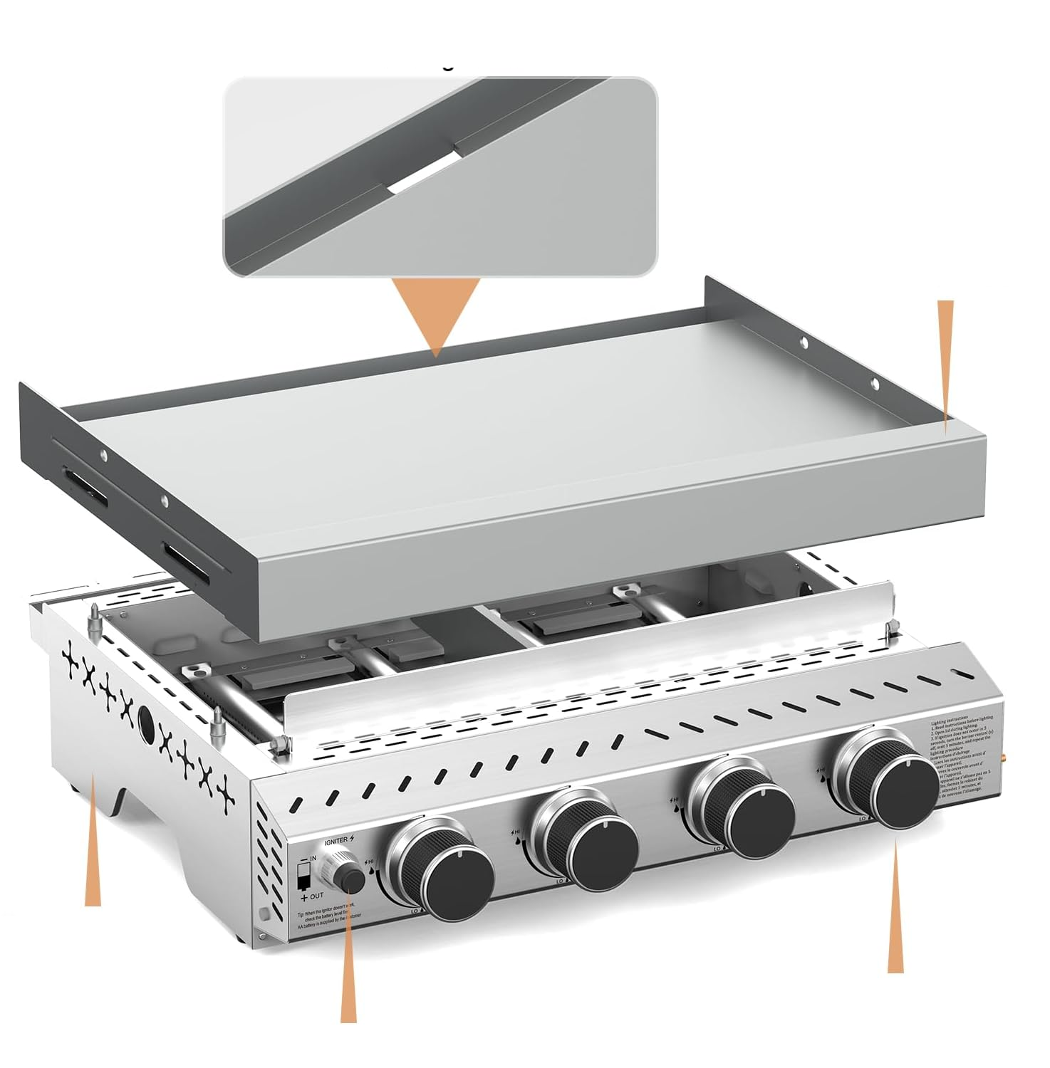 Electactic 18 inch Stainless Steel Tabletop Grill 4 Burners Griddle