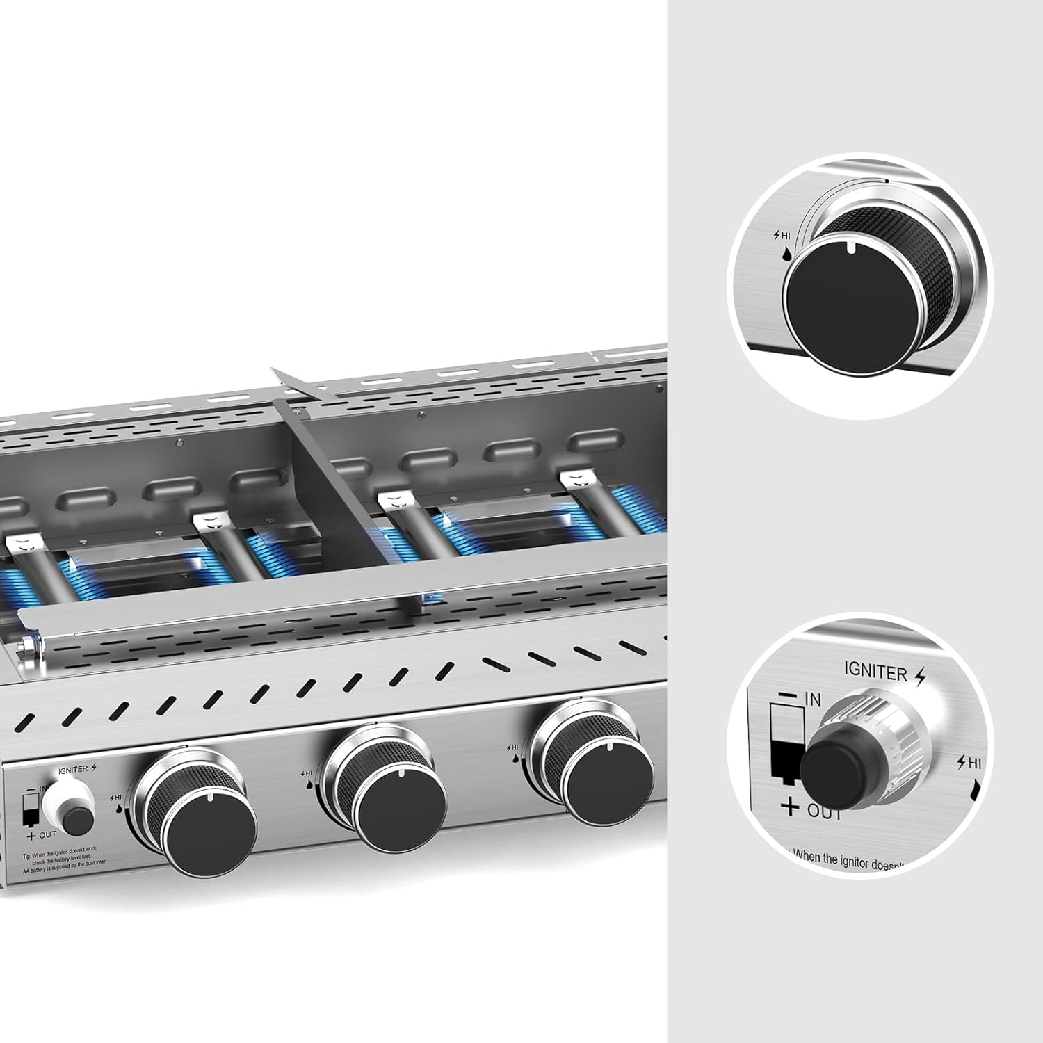 Electactic 18 inch Stainless Steel Tabletop Grill 4 Burners Griddle