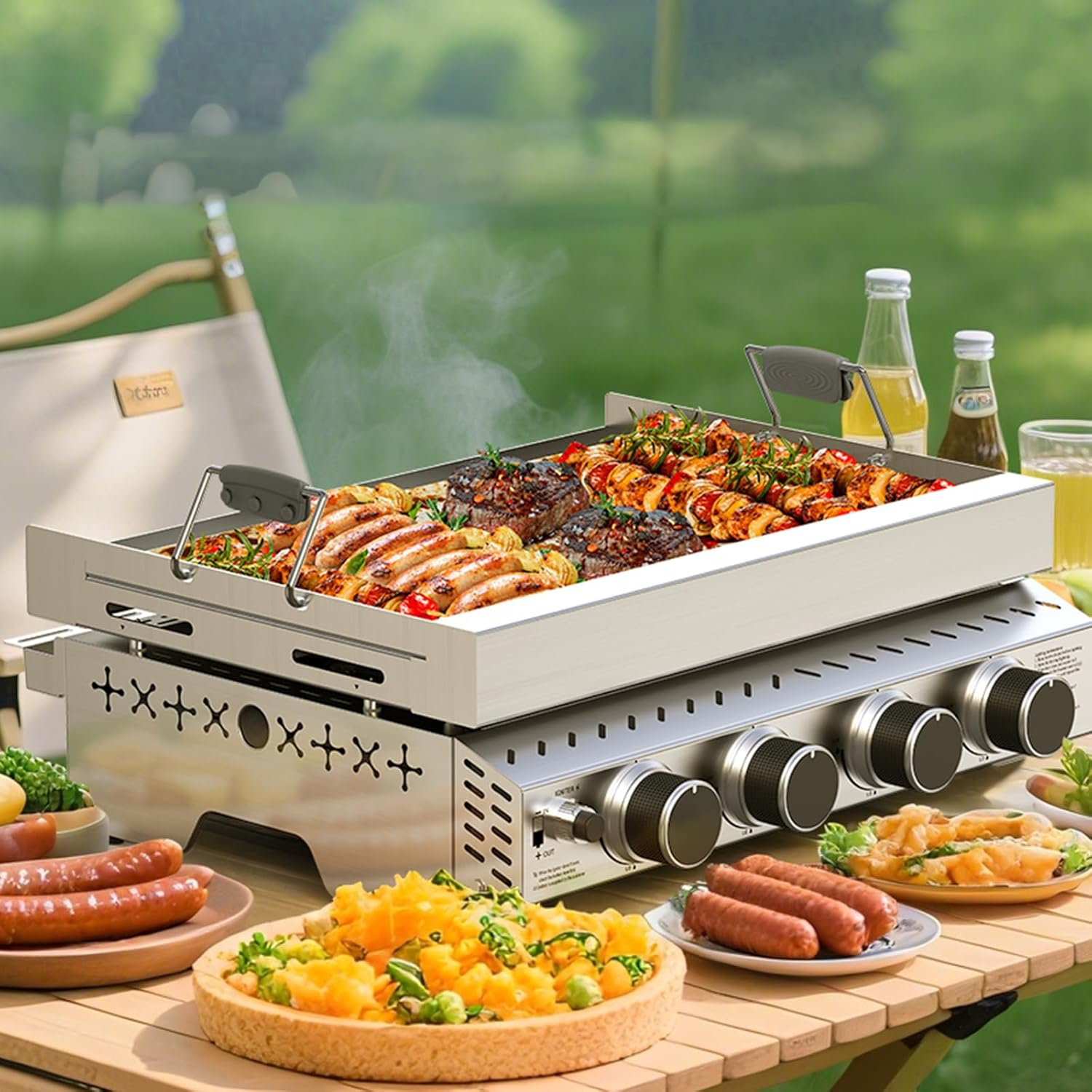 Electactic 18 inch Stainless Steel Tabletop Grill 4 Burners Griddle