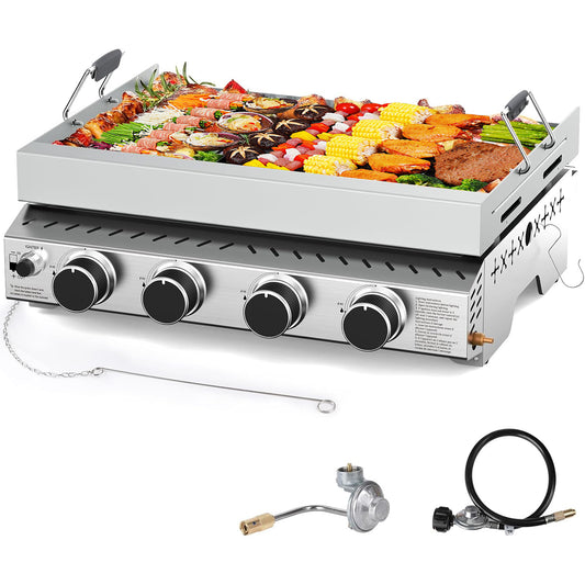 Electactic 18 inch Stainless Steel Tabletop Grill 4 Burners Griddle