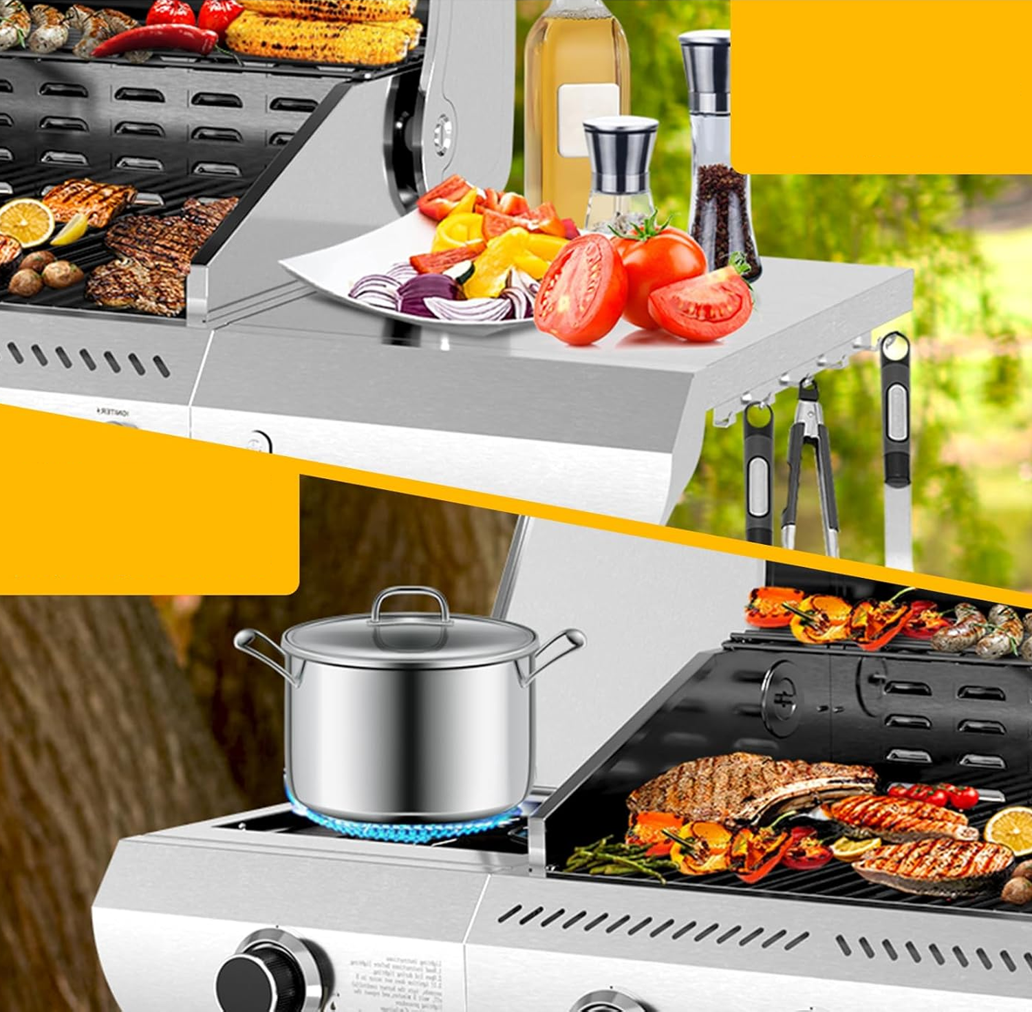 Electactic 3-Burner Propane Gas Grill with Side Burner 34000 BTU 