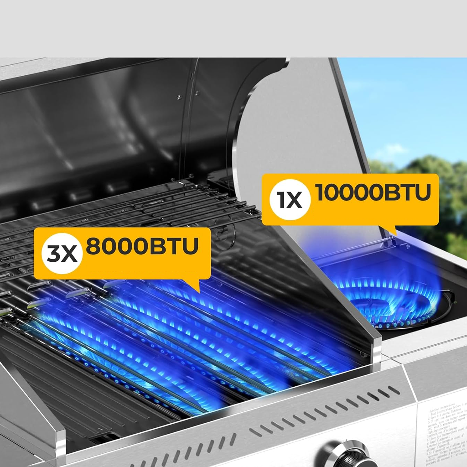 Electactic 3-Burner Propane Gas Grill with Side Burner 34000 BTU 