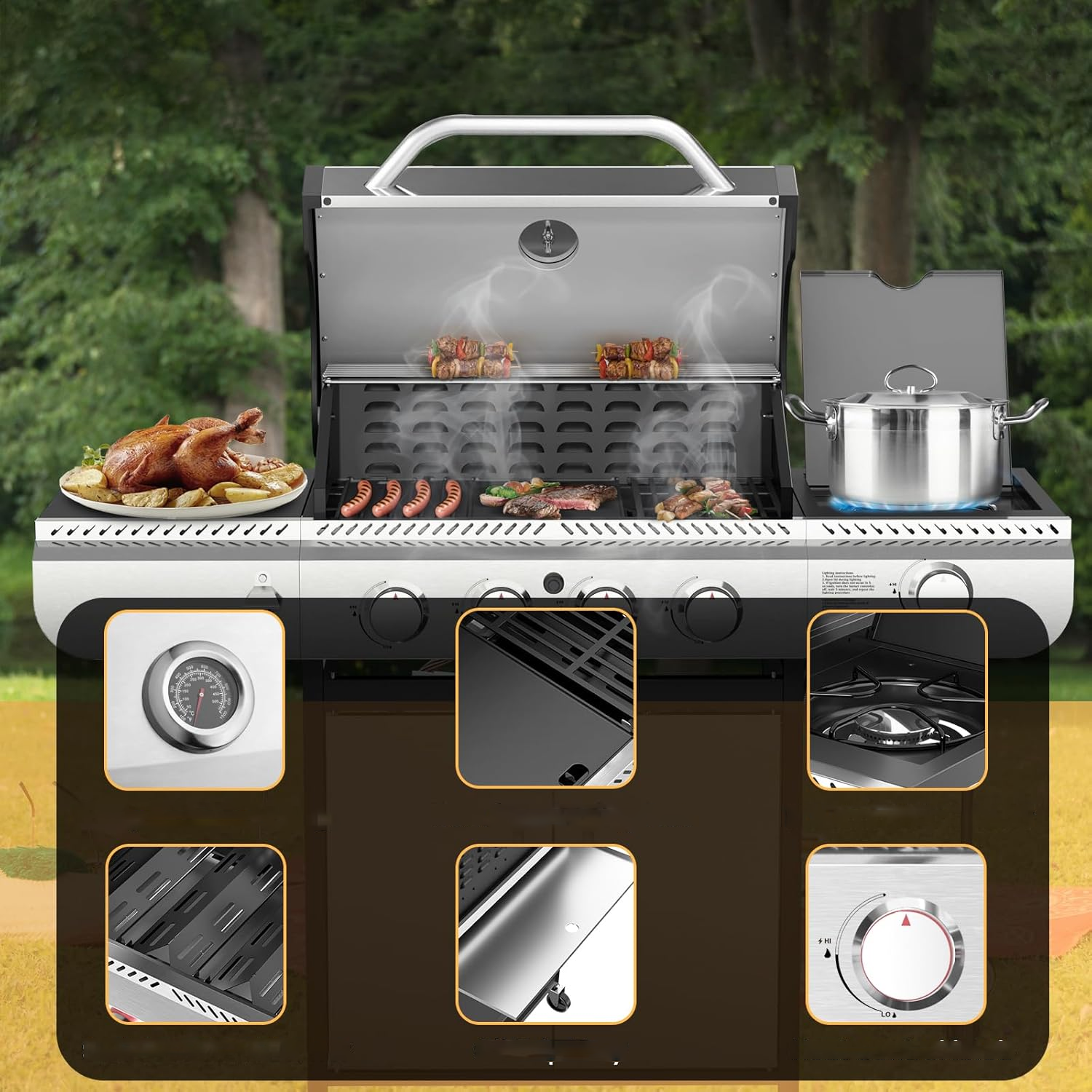 Electactic Portable 4 Burner Propane Gas Grill 42000 BUT