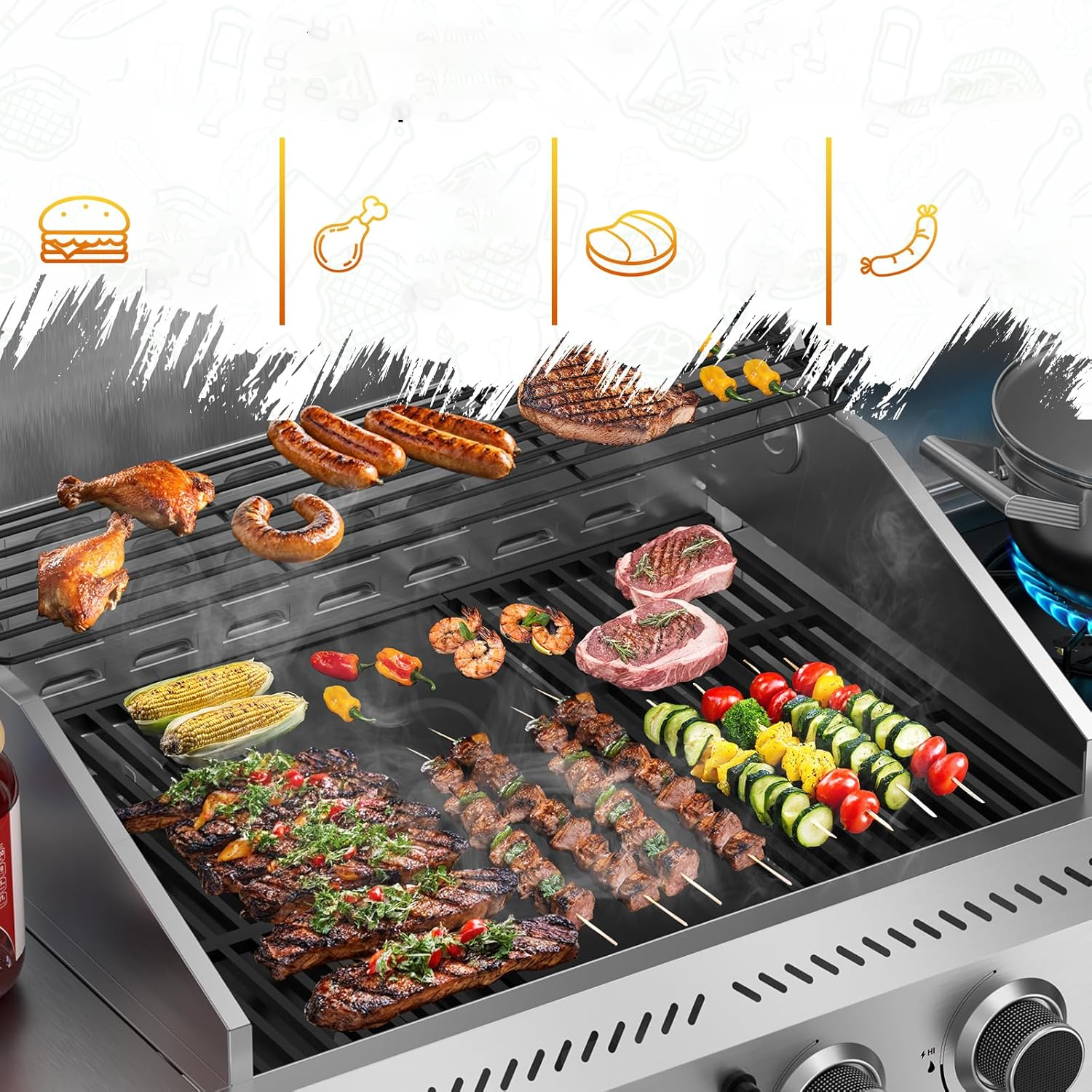 Electactic Stainless Steel 4 Burner Propane Gas Grill 42000 BUT