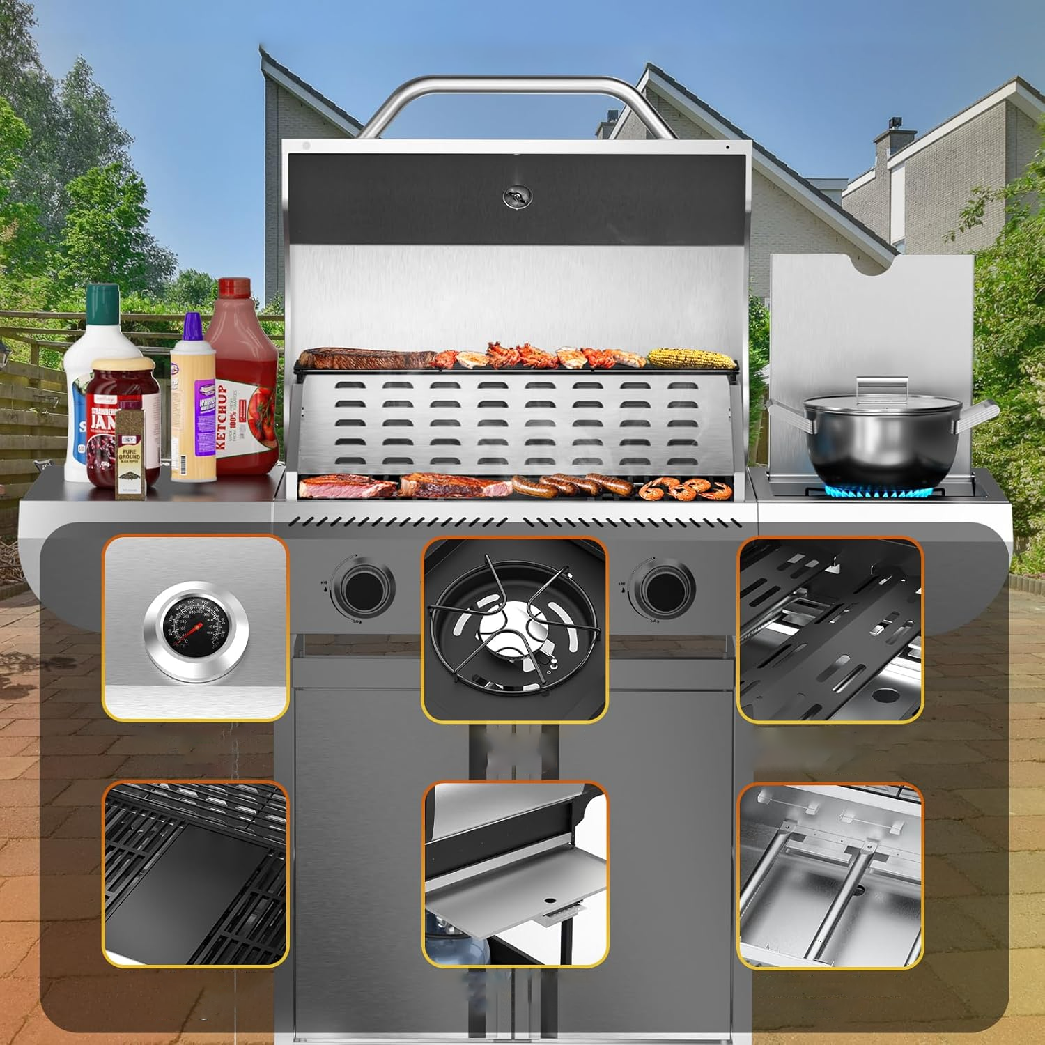 Electactic Stainless Steel 4 Burner Propane Gas Grill 42000 BUT