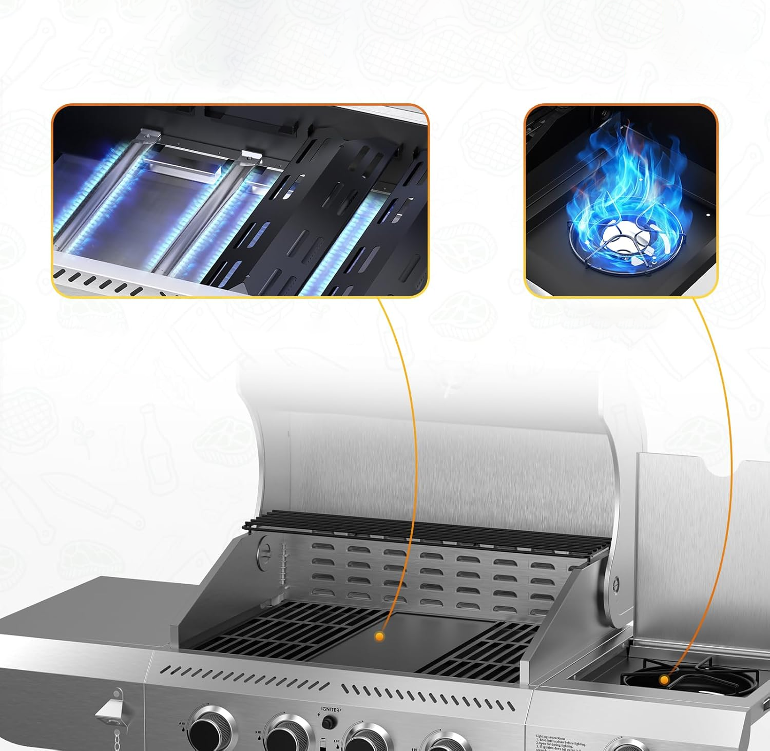 Electactic Stainless Steel 4 Burner Propane Gas Grill 42000 BUT
