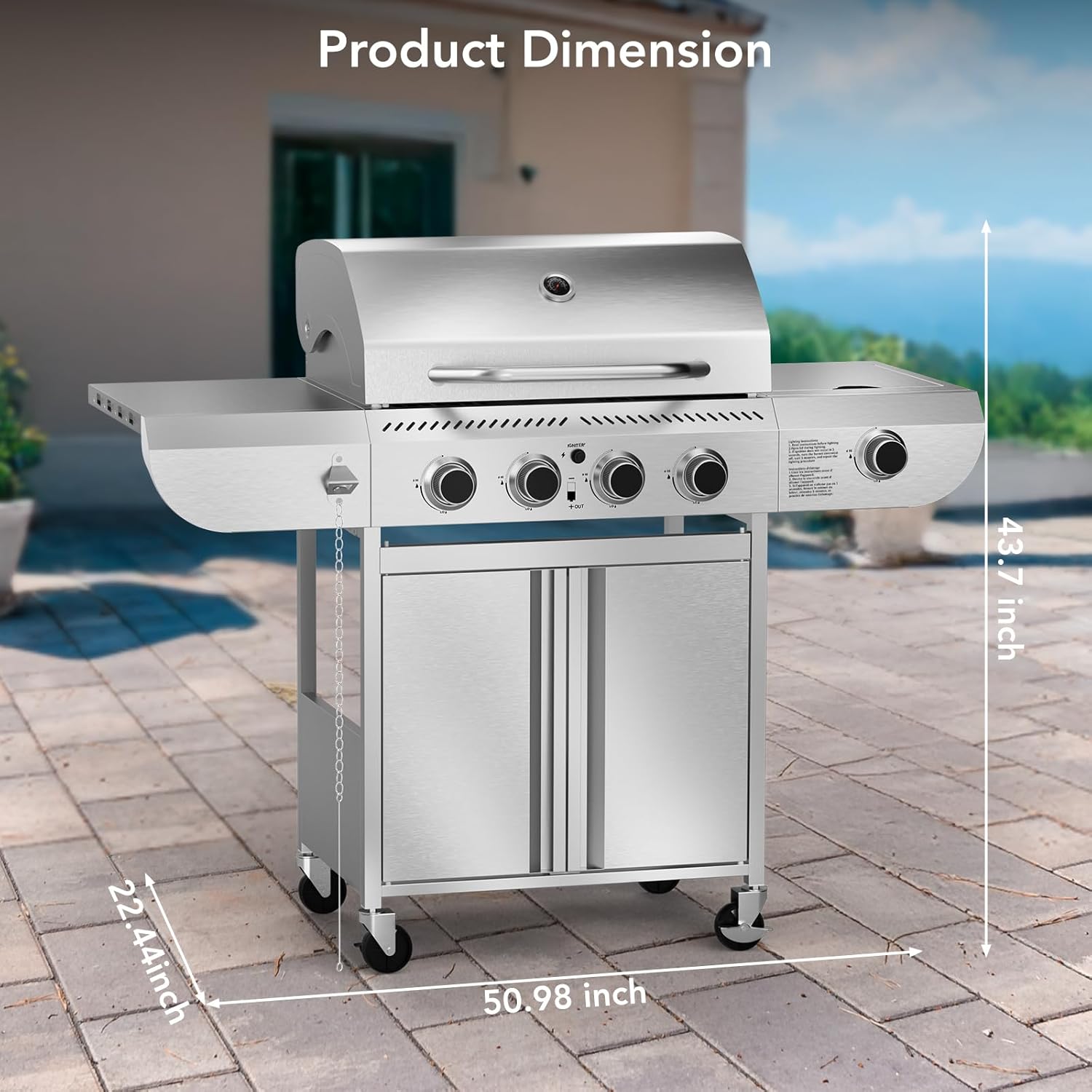 3+1/4+1 Burner Freestanding Propane Gas Grill With Side Burner And Cabinet