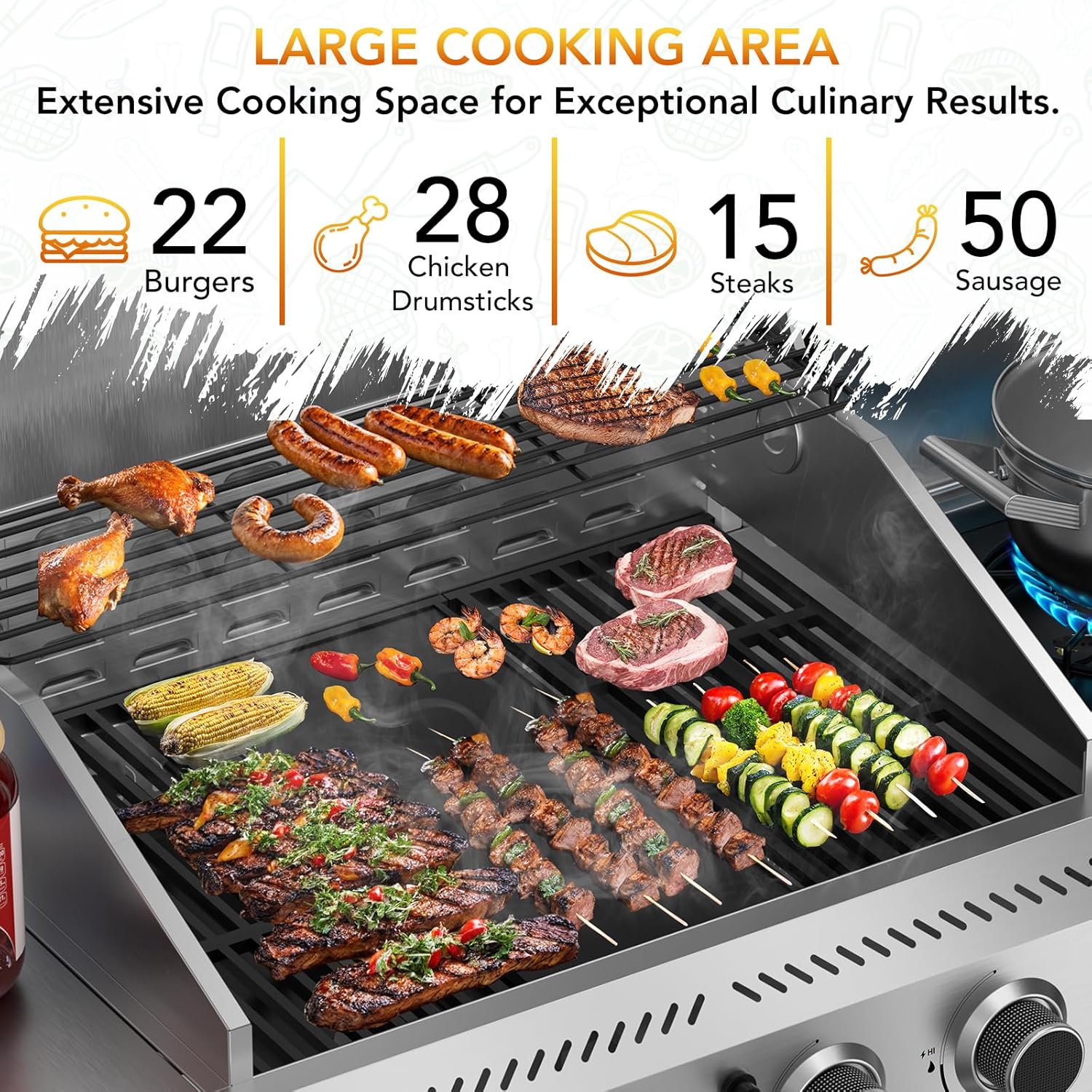 3+1/4+1 Burner Freestanding Propane Gas Grill With Side Burner And Cabinet