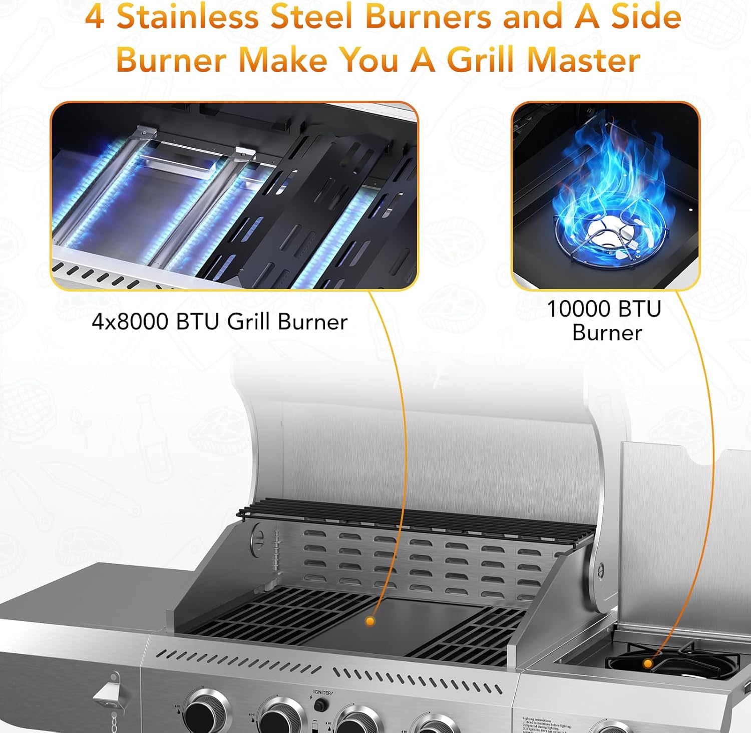 3+1/4+1 Burner Freestanding Propane Gas Grill With Side Burner And Cabinet
