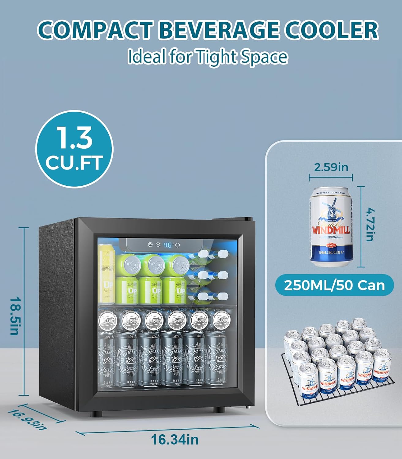 Electactic Beverage Refrigerator Cooler 1.3 Cu.Ft