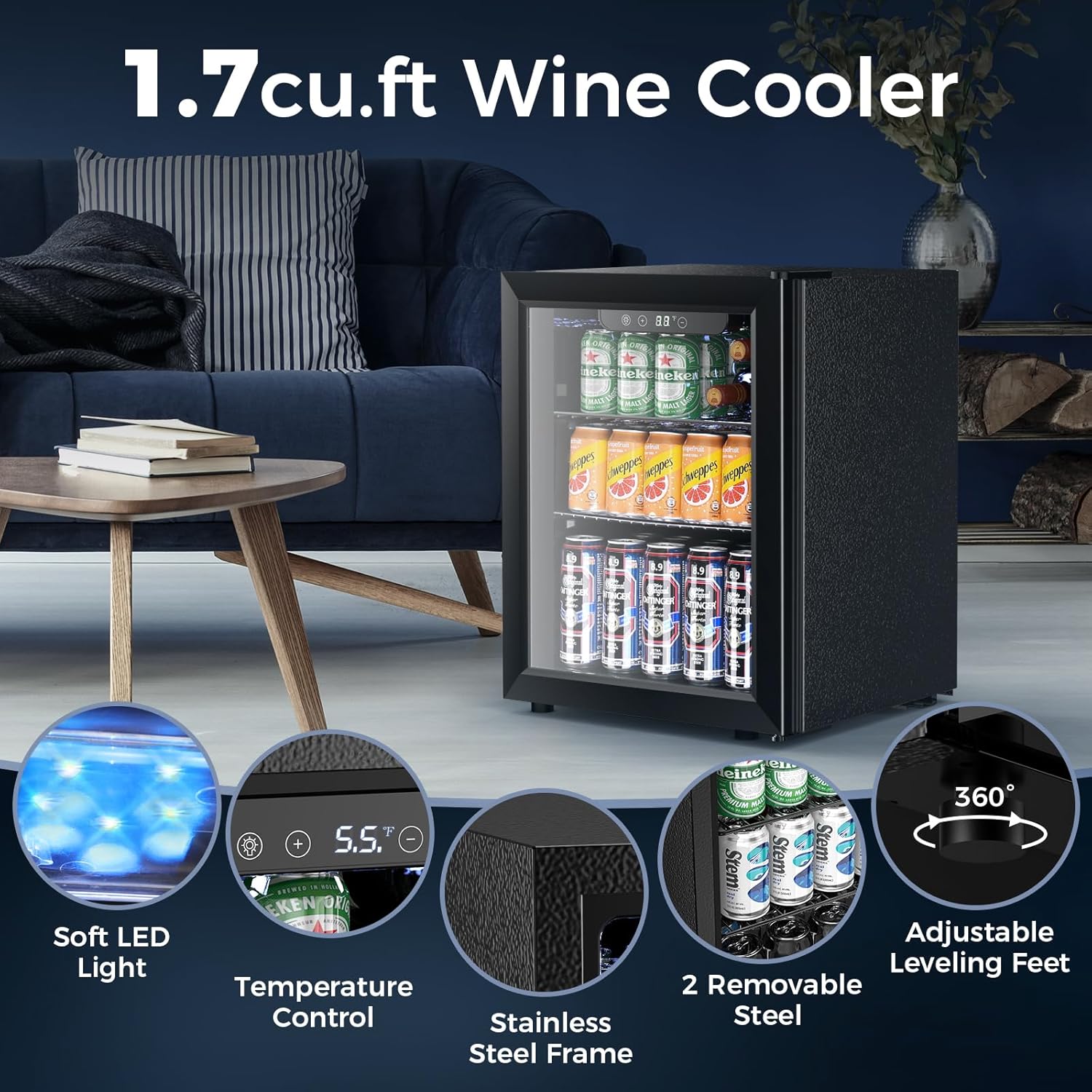 Electactic Beverage Refrigerator Cooler 1.7 Cu.Ft