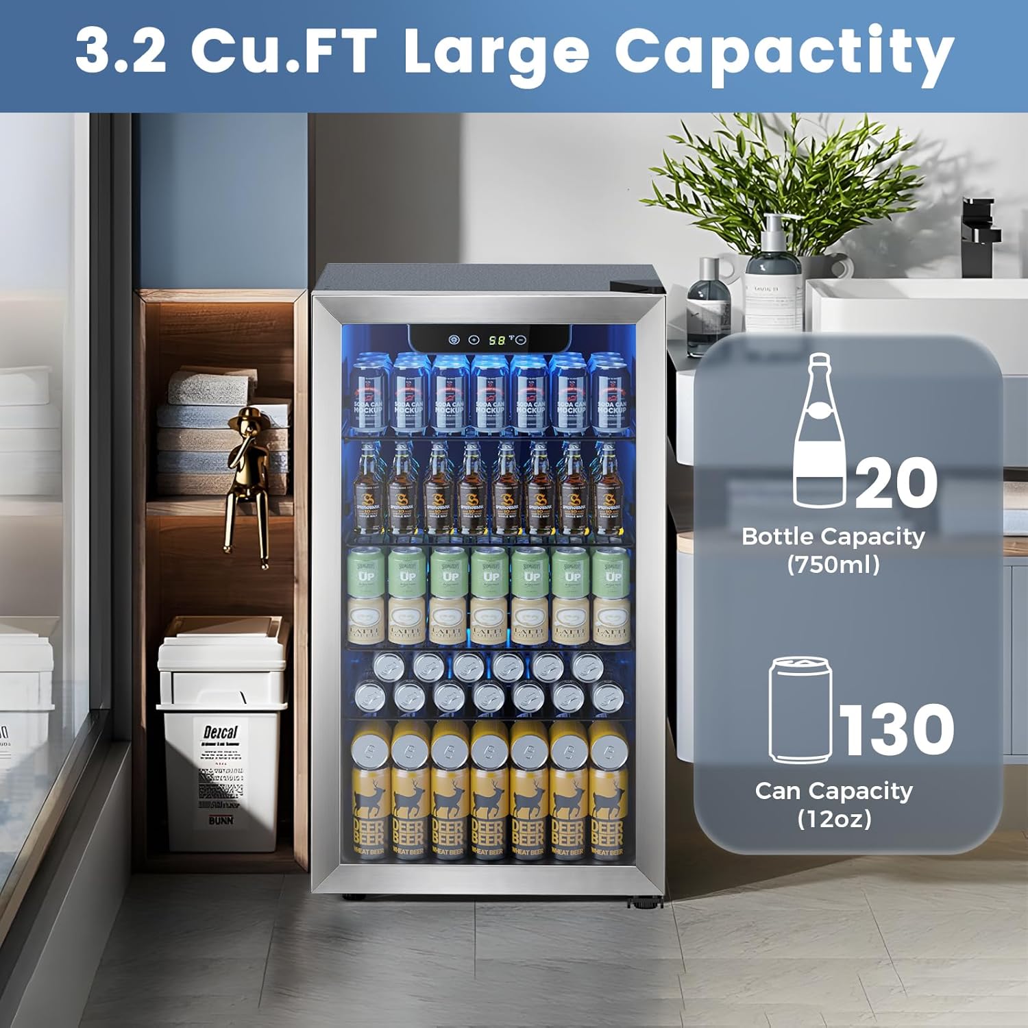 Electactic Classic Beverage Refrigerator Cooler 3.2 Cu.Ft