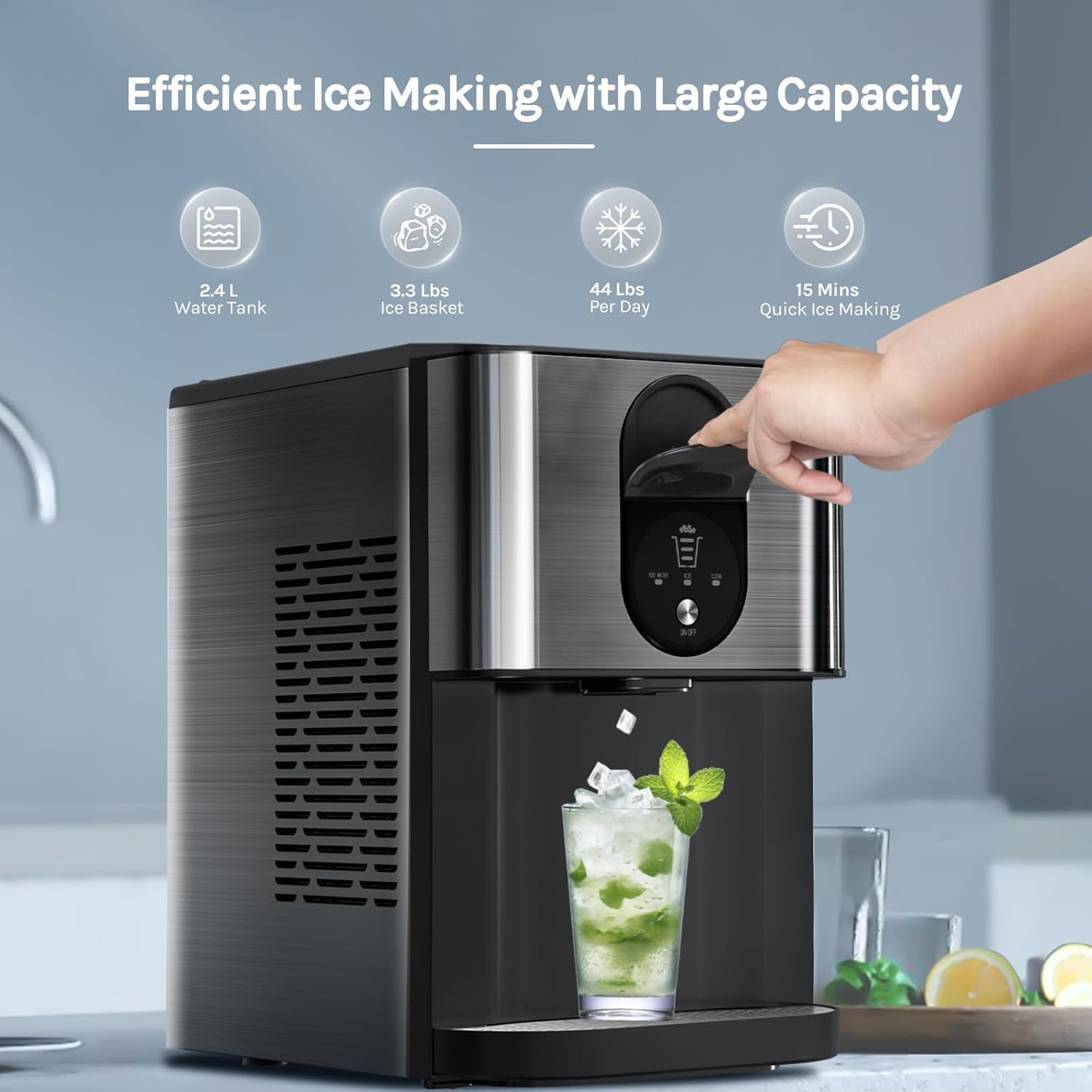 Electactic Stainless Steel Nugget Ice Maker 44Lbs/24Hr