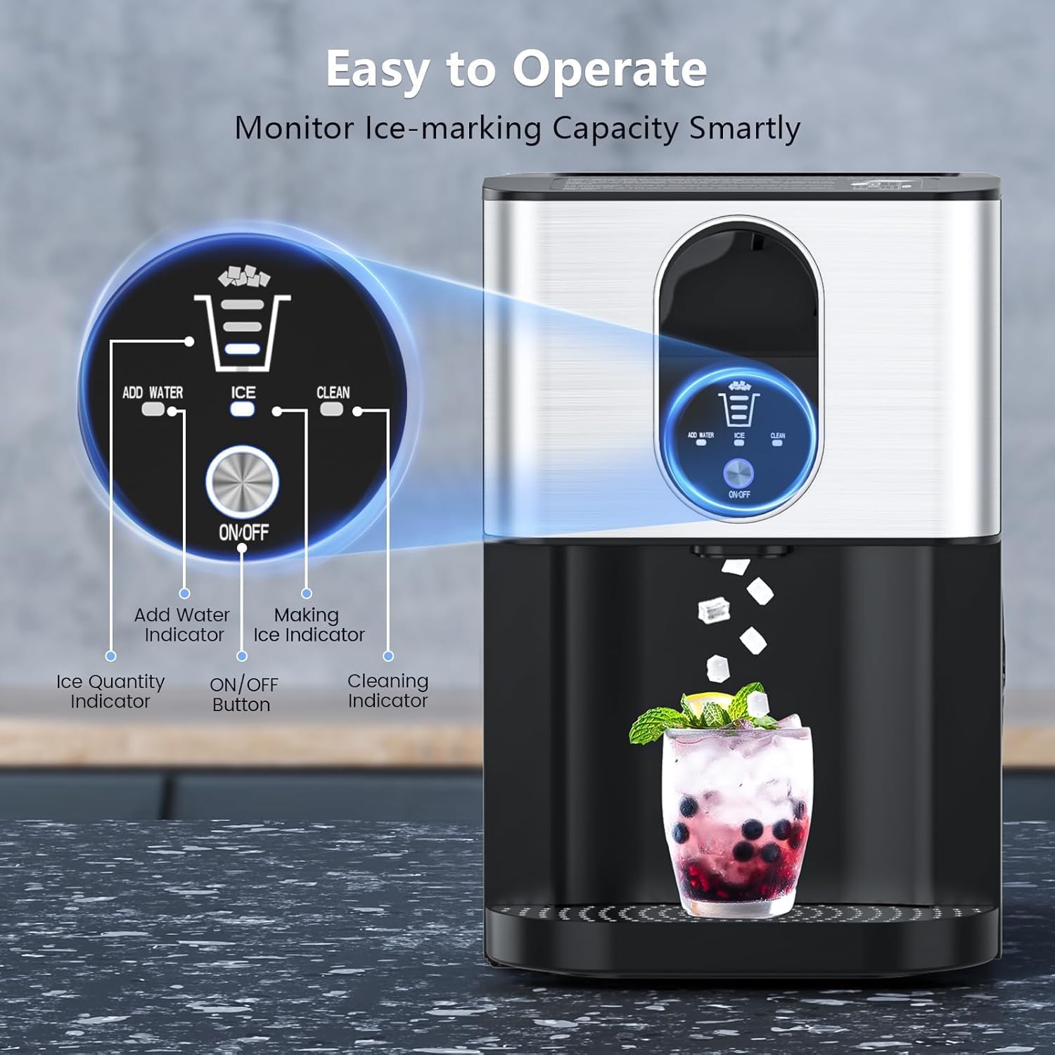 Electactic Stainless Steel Nugget Ice Maker 44Lbs/24Hr