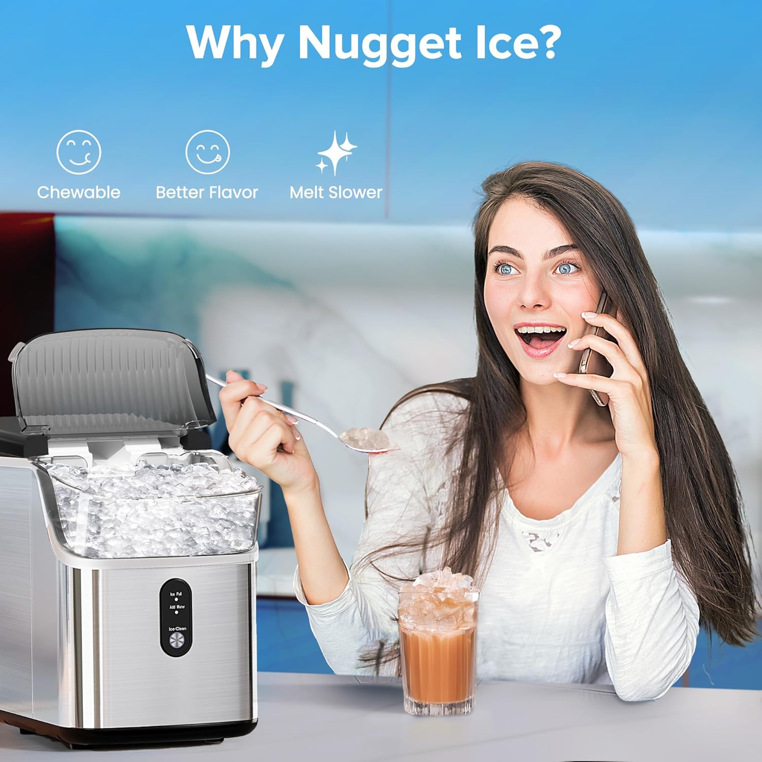 Electactic Stainless Steel Nugget Ice Maker 34Lbs/24hr