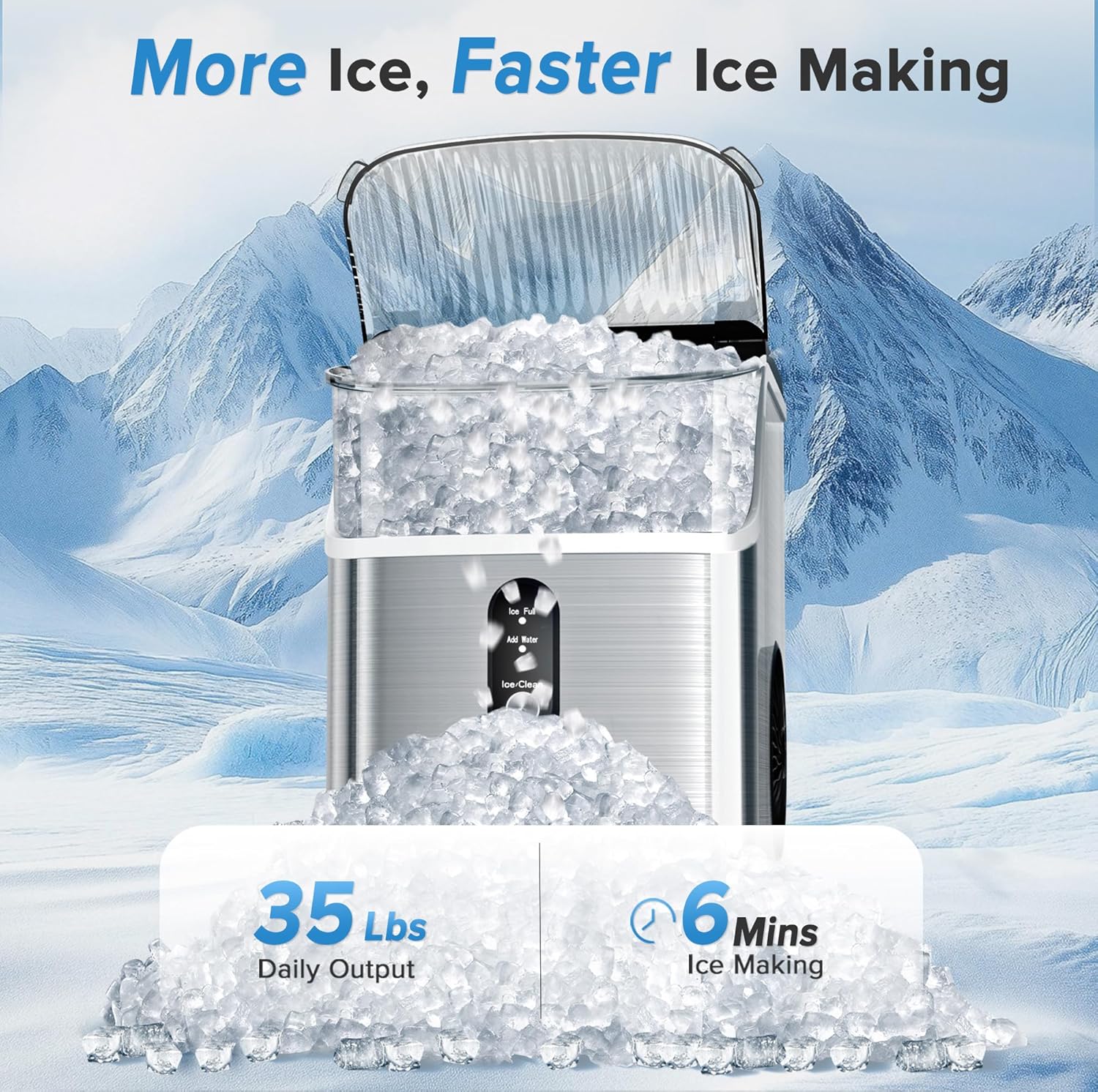 Electactic Stainless Steel Nugget Ice Maker 34Lbs/24hr