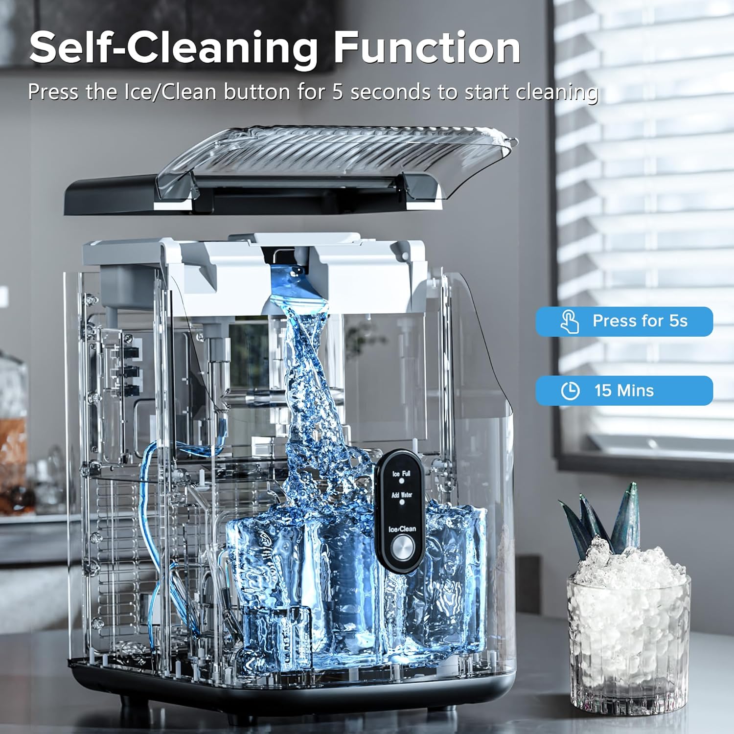 Electactic Stainless Steel Nugget Ice Maker 34Lbs/24hr