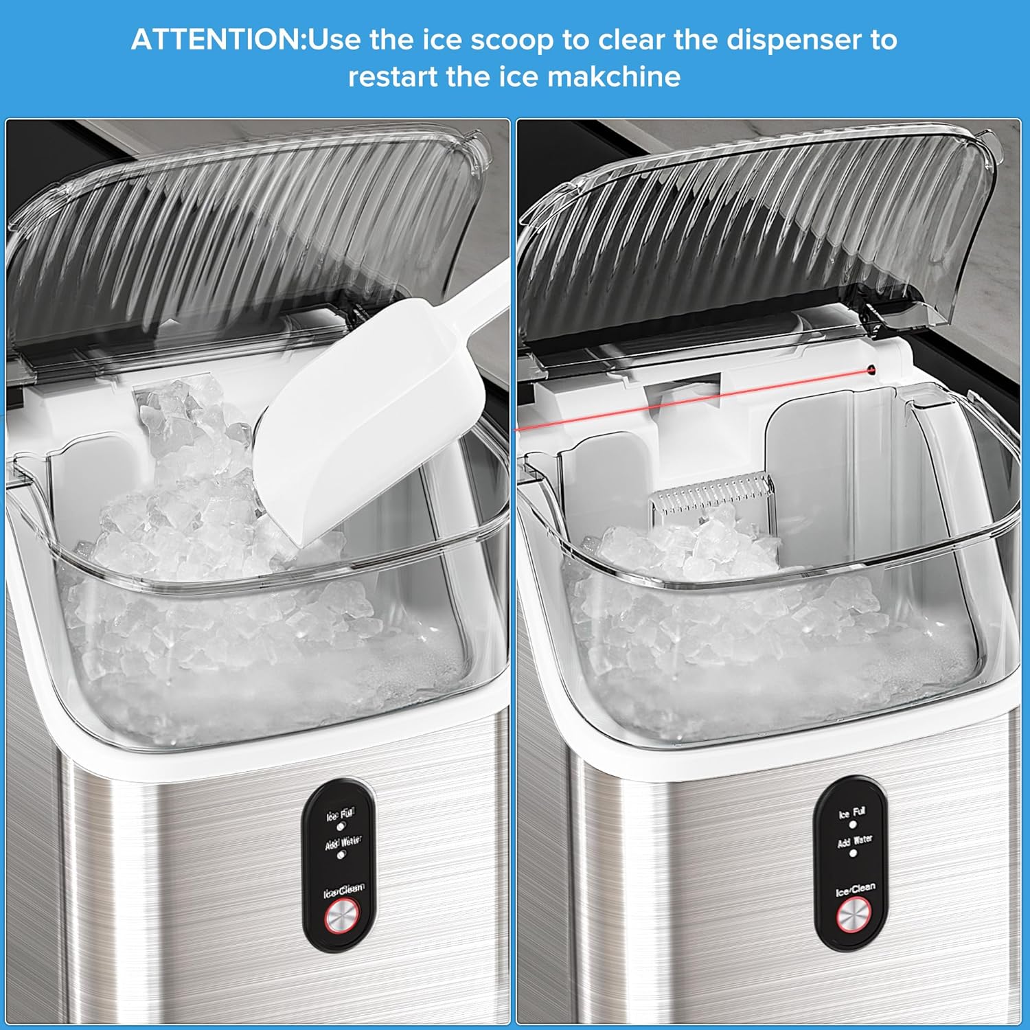 Electactic Stainless Steel Nugget Ice Maker 34Lbs/24hr
