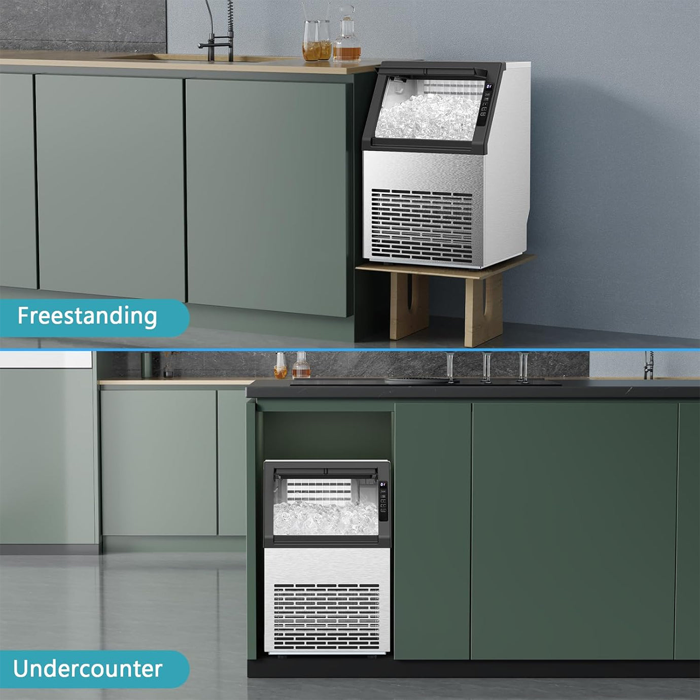 ELECTACTIC 80lbs/Day Commercial Ice Maker with 24lbs Storage – Self-Cleaning Freestanding Ice Machine