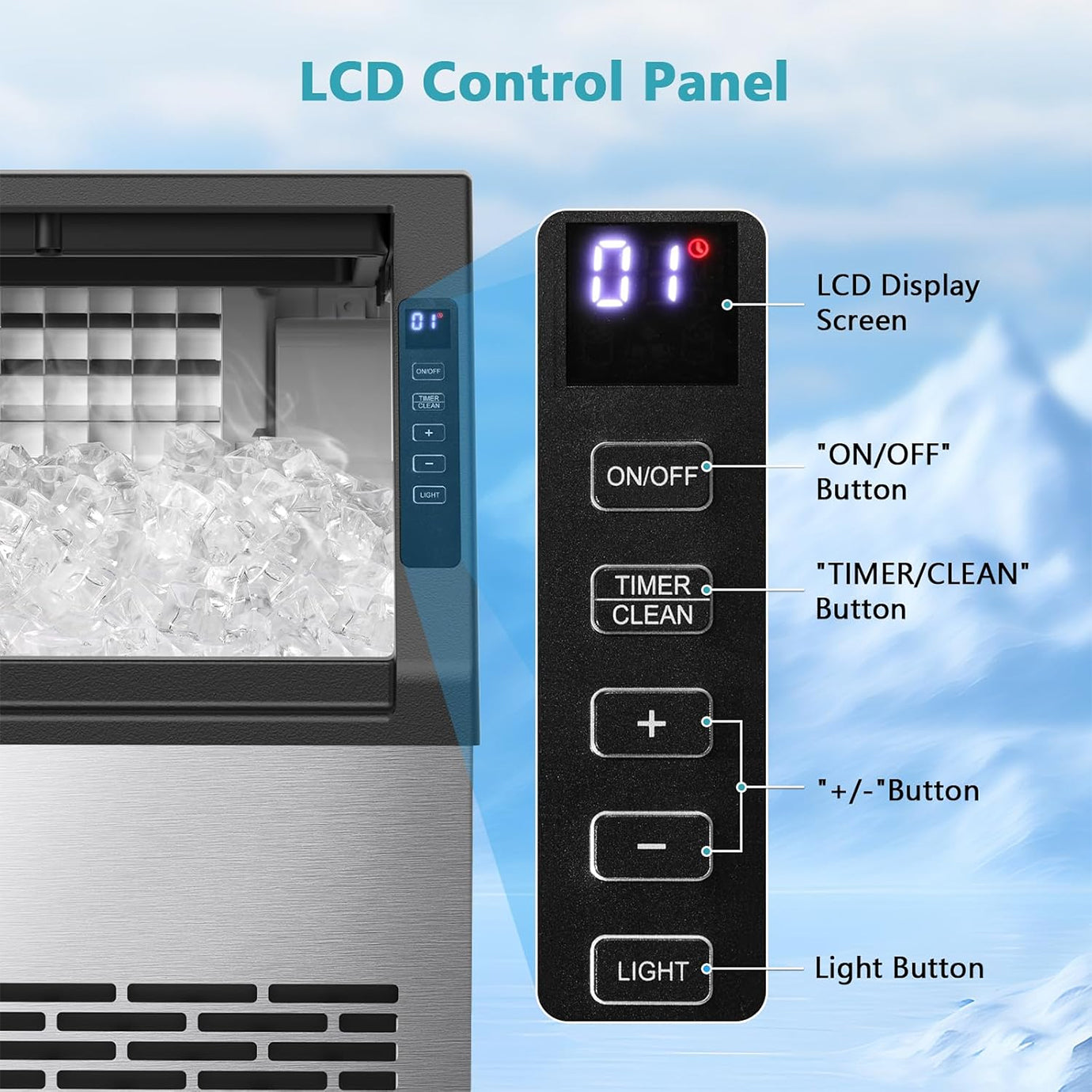 ELECTACTIC 80lbs/Day Commercial Ice Maker with 24lbs Storage – Self-Cleaning Freestanding Ice Machine