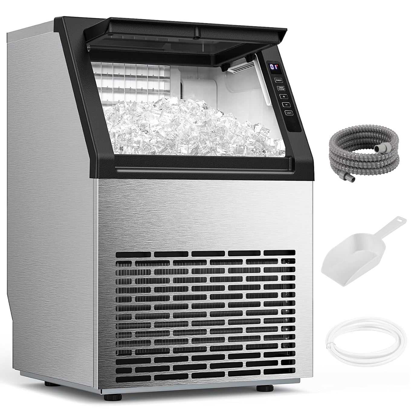 ELECTACTIC 80lbs/Day Commercial Ice Maker with 24lbs Storage – Self-Cleaning Freestanding Ice Machine