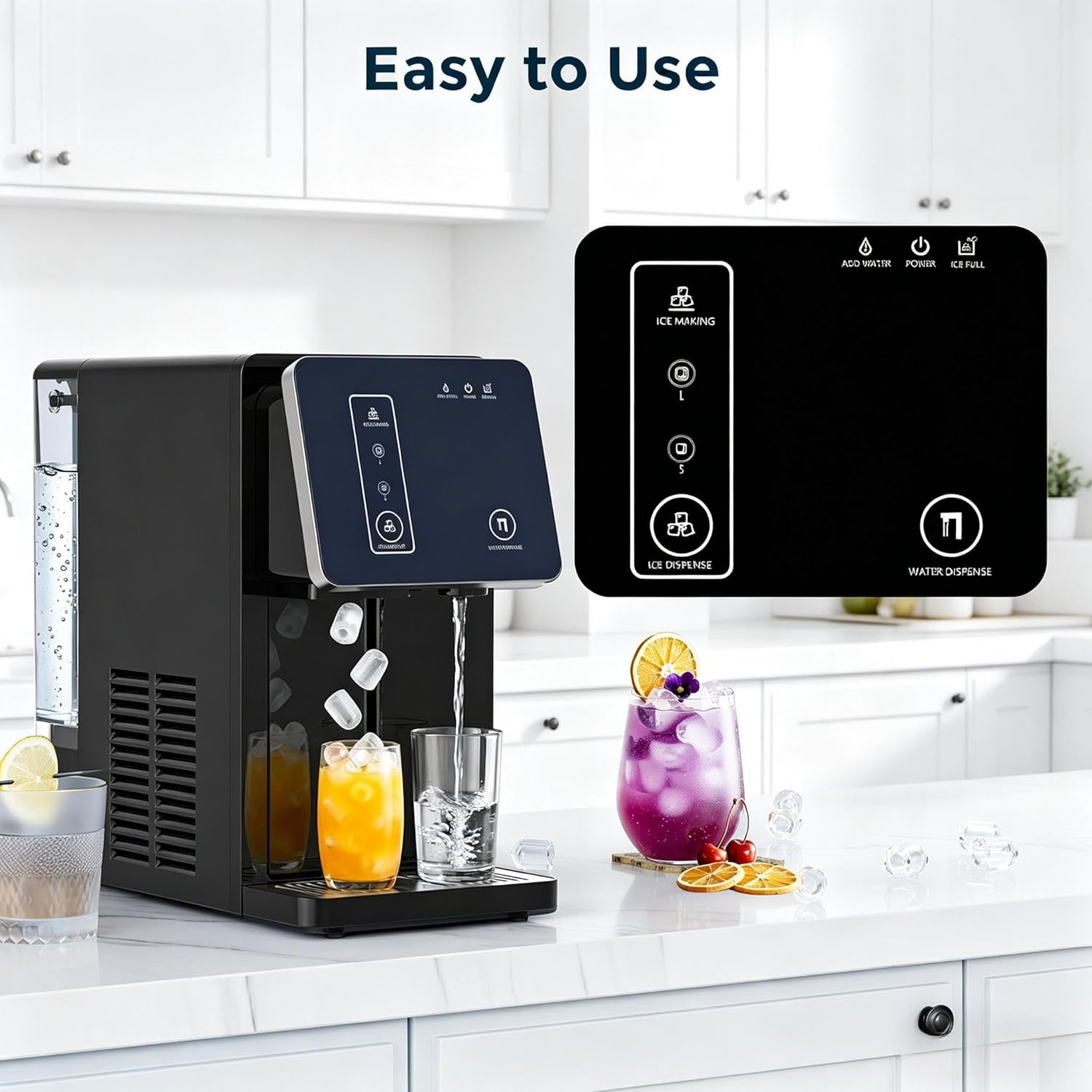 Electactic Portable Countertop Ice Maker & Water Dispenser – Fast Self-Cleaning Ice Machine with 3.3L Tank