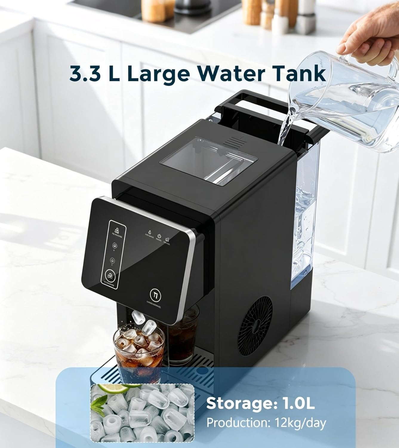 Electactic Portable Countertop Ice Maker & Water Dispenser – Fast Self-Cleaning Ice Machine with 3.3L Tank