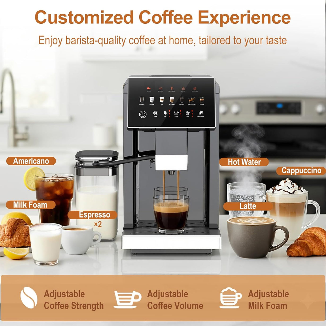 Electactic 20 Bar Fully Automatic Espresso Machine – Grinder, Touch & Milk Frother