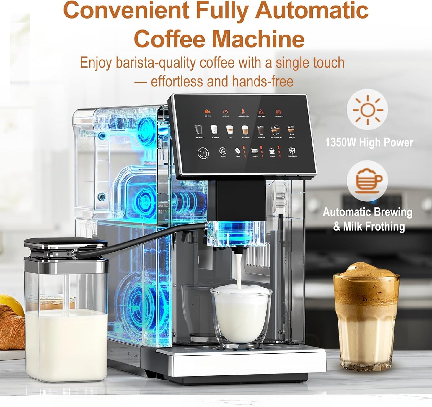 Electactic 20 Bar Fully Automatic Espresso Machine – Grinder, Touch & Milk Frother
