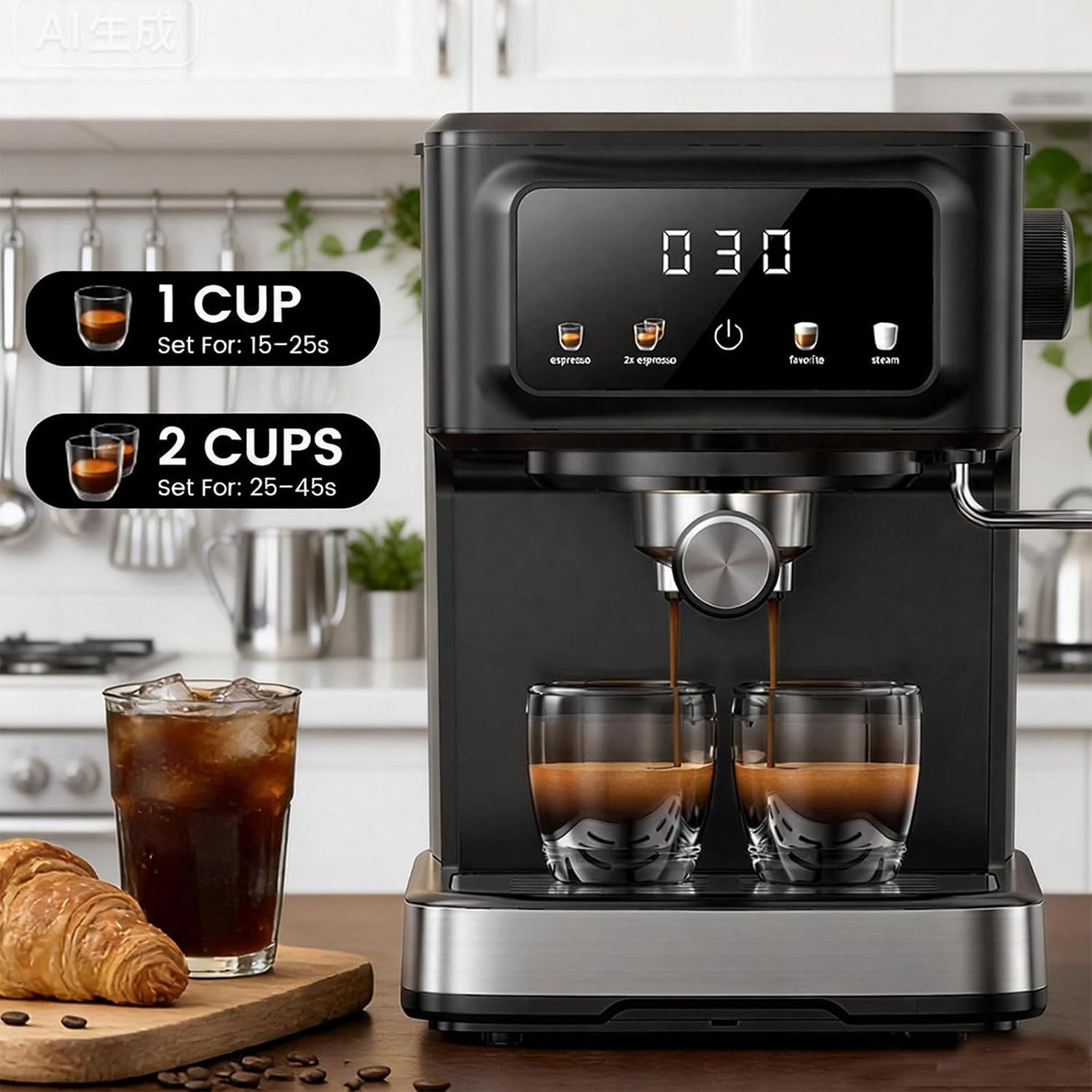 Electactic 15-Bar Espresso Machine with Milk Frother & LED Touch