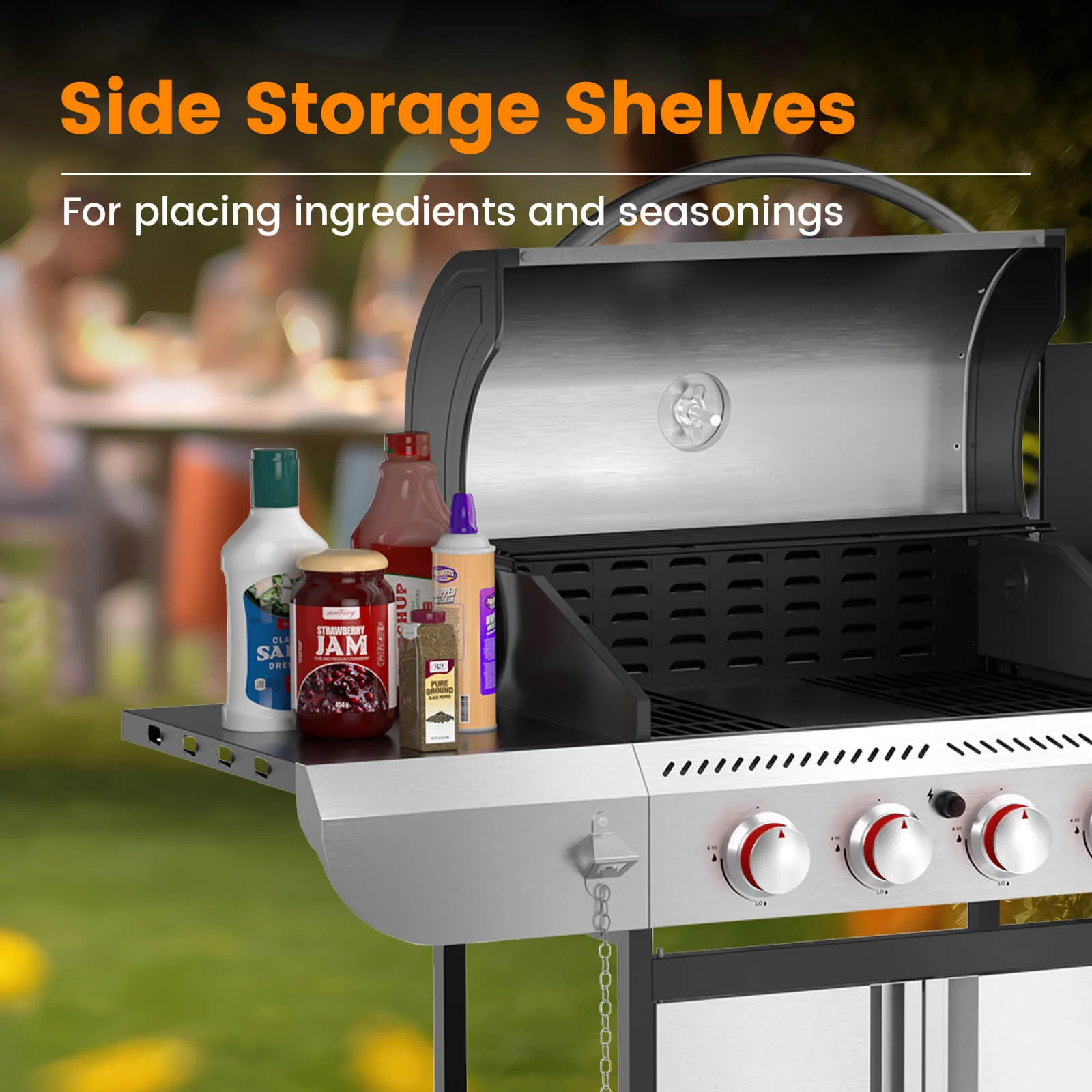 3+1/4+1 Burner Freestanding Propane Gas Grill With Side Burner And Cabinet